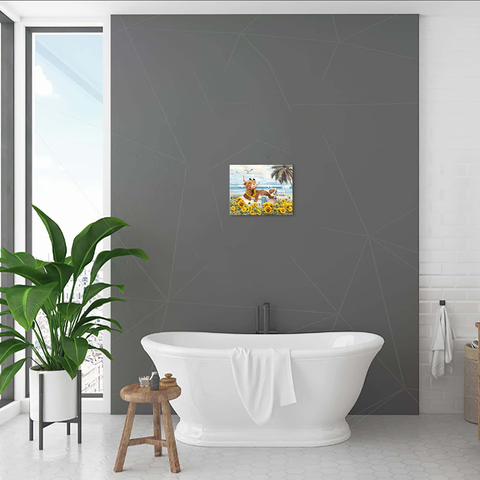 Highland Cow Wall Art - Rustic Farmhouse Decor for Bathroom & Living Room