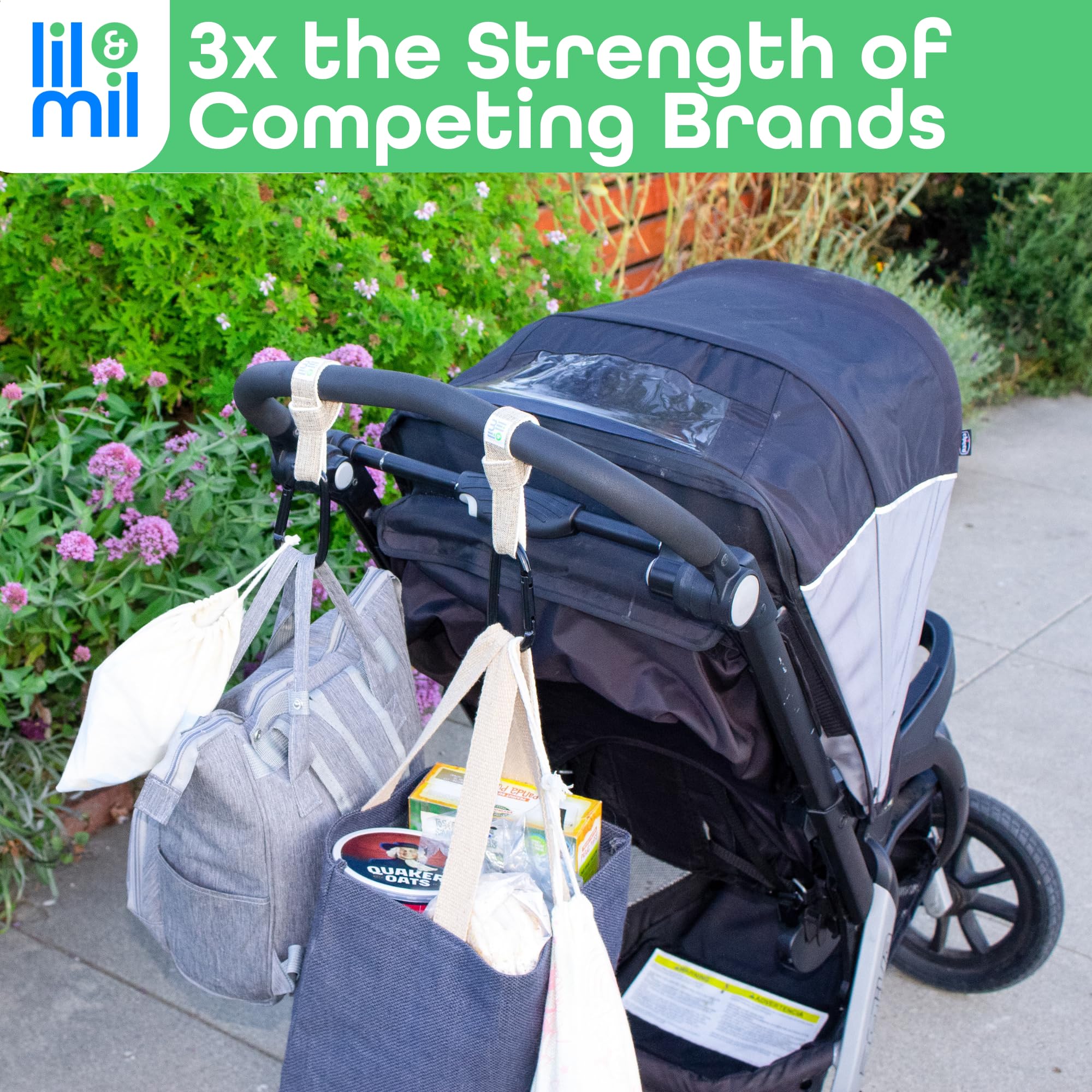 Lil & Mil Stroller Hooks for Diaper Bags, Shopping & Travel - Heavy Duty Stroller Clips for Hanging Bags & Accessories (2 Pack) - Perfect for Strollers, Wagons & Baby Gear Organization
