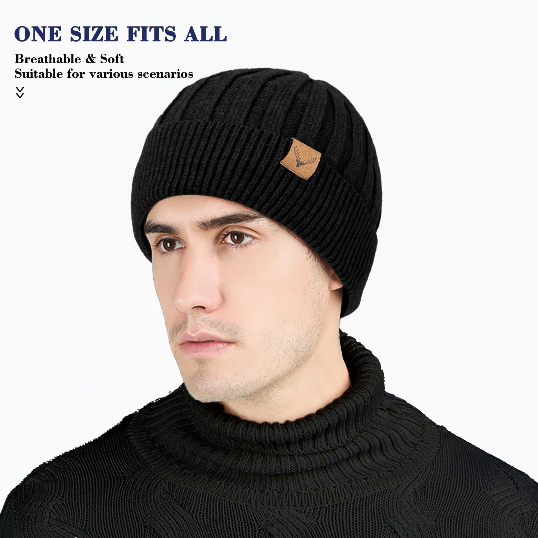 NEOLA Men's Thermal Winter Beanie Hat - Soft Knitted Trawler Cap with Cuff, Warm Fleece Lined Skull Cap for Cold Weather - Perfect for Skiing, Snowboarding & Outdoor Activities