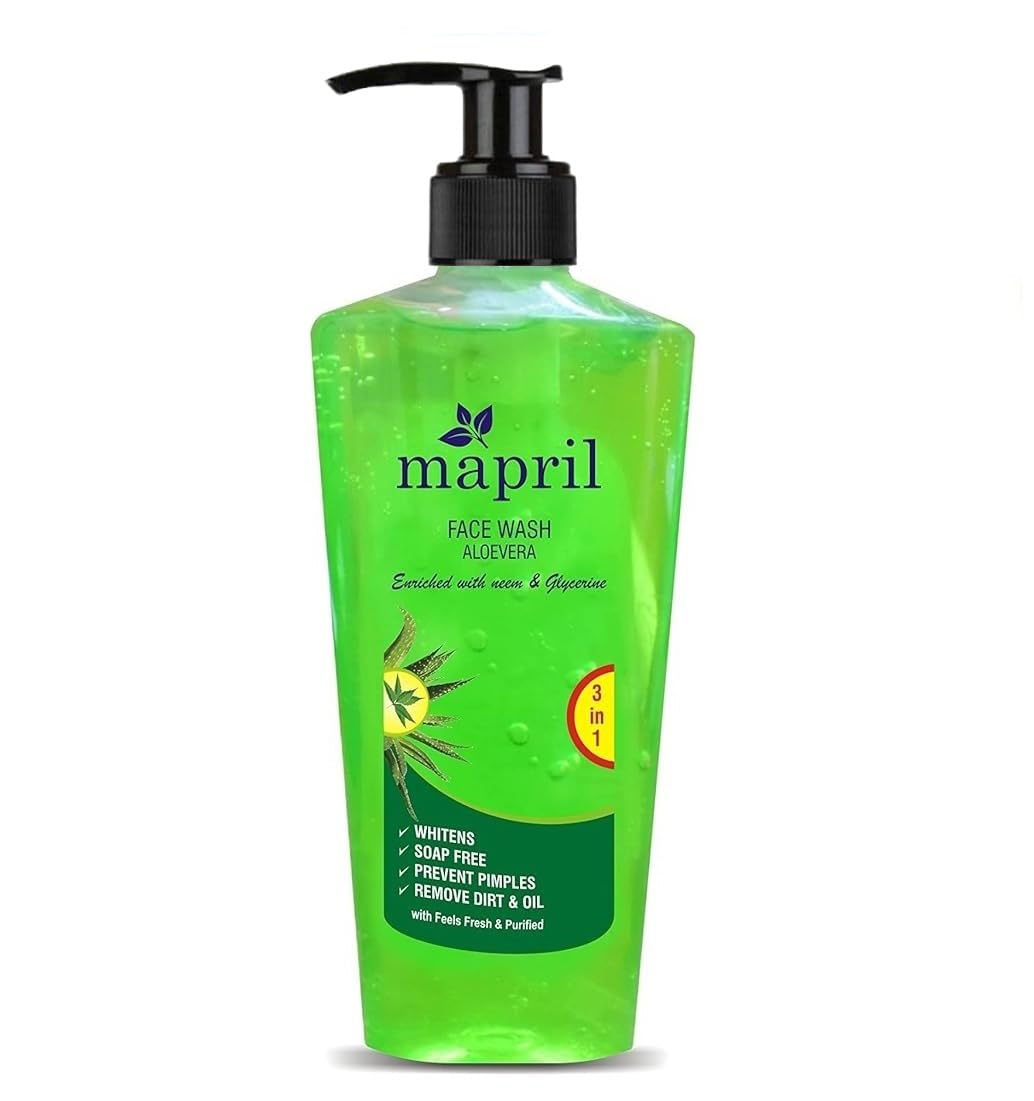 Mapril Purifying Face Wash with Neem & Aloe Vera Extracts - Oil-Free, Pimple Prevention, Softens Skin (250ml) - Perfect for Daily Cleansing & Acne-Prone Skin Care