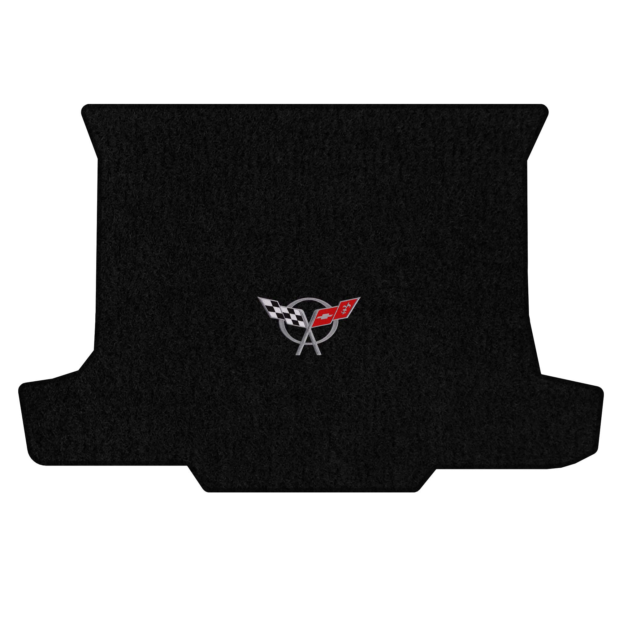 Premium Custom-Fit Carpeted Floor Mats for 1998-2004 Corvette C5 Convertible - Luxury Black Trunk Liner with Silver Flags Design | Perfect for Road Trips & Car Shows