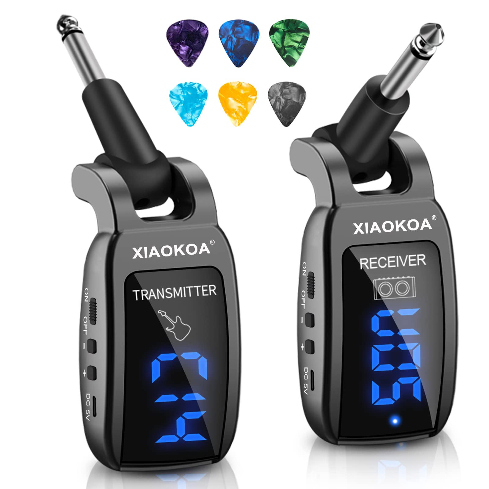 XIAOKOA UHF Wireless Guitar System - 164ft Range Transmitter & Receiver with HD LED Screen for Electric Guitar & Bass (Black) | Perfect for Live Performances, Studio Recording & Stage Shows