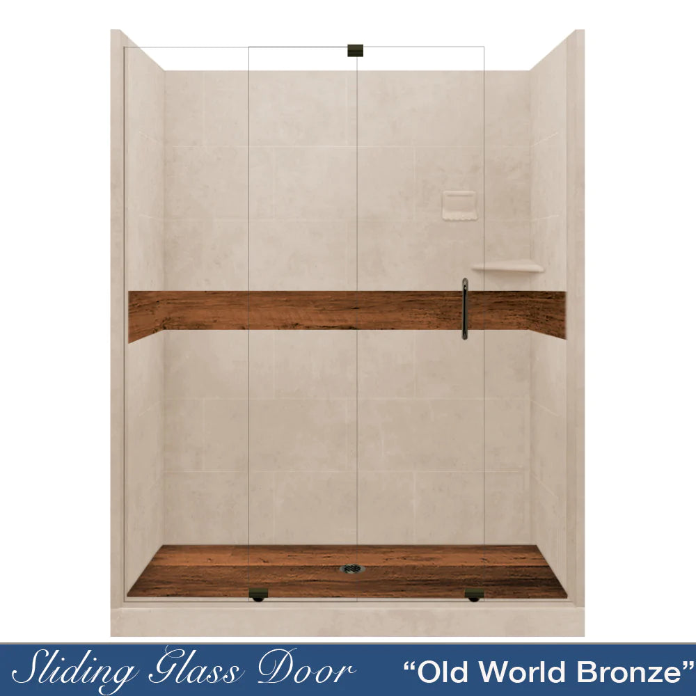 Lifeproof Burnt Oak Brown Sugar 60-Inch Alcove Stone Shower Enclosure Kit - Waterproof Bathroom Upgrade for Modern Homes