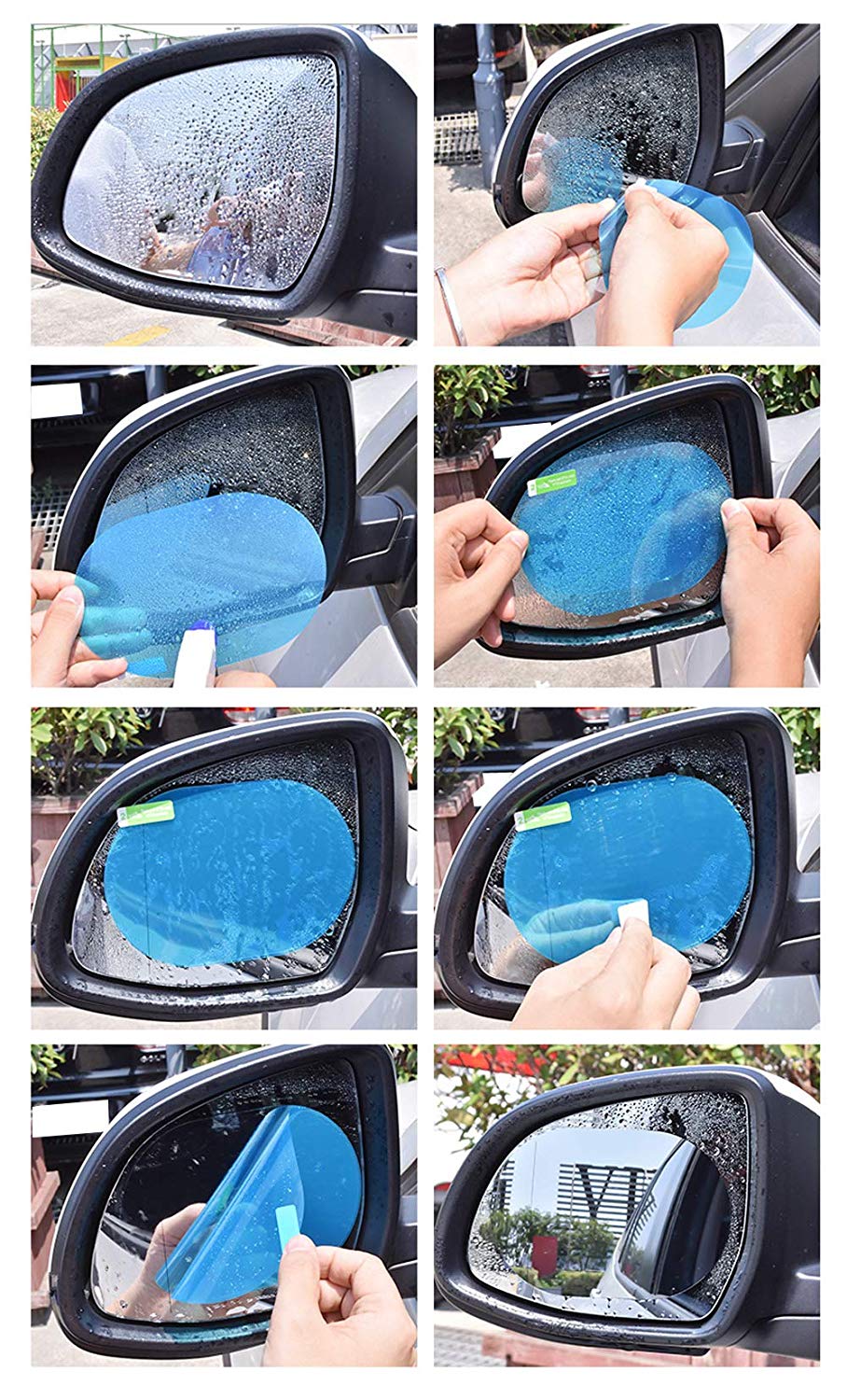 4 Pack HD Nano Anti-Fog Anti-Glare Car Rear View Mirror Protective Film Set - Clear Vision for Safe Driving in Rain, Night & Harsh Weather Conditions