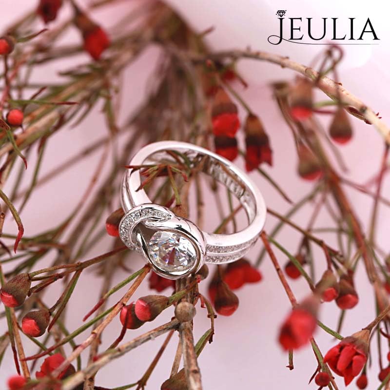 Jeulia Sterling Silver Knot Round Cut Infinity Engagement Ring Set with Halo Crystals & Gift Box – Perfect for Weddings, Anniversaries, and Romantic Gifts
