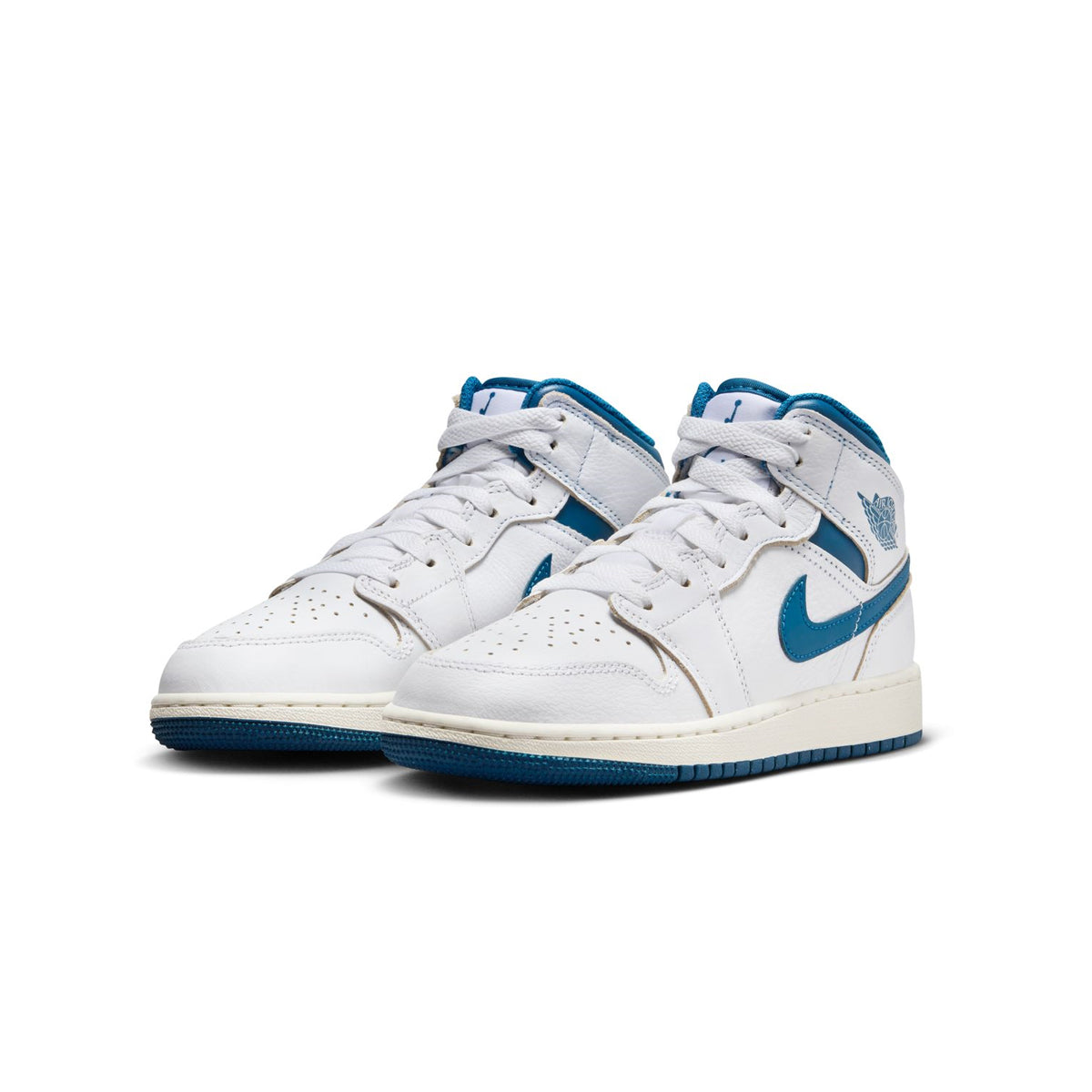 Kids Air Jordan 1 Mid Sneakers - White & Industrial Blue Basketball Shoes for Boys & Girls | Perfect for School, Sports & Casual Wear