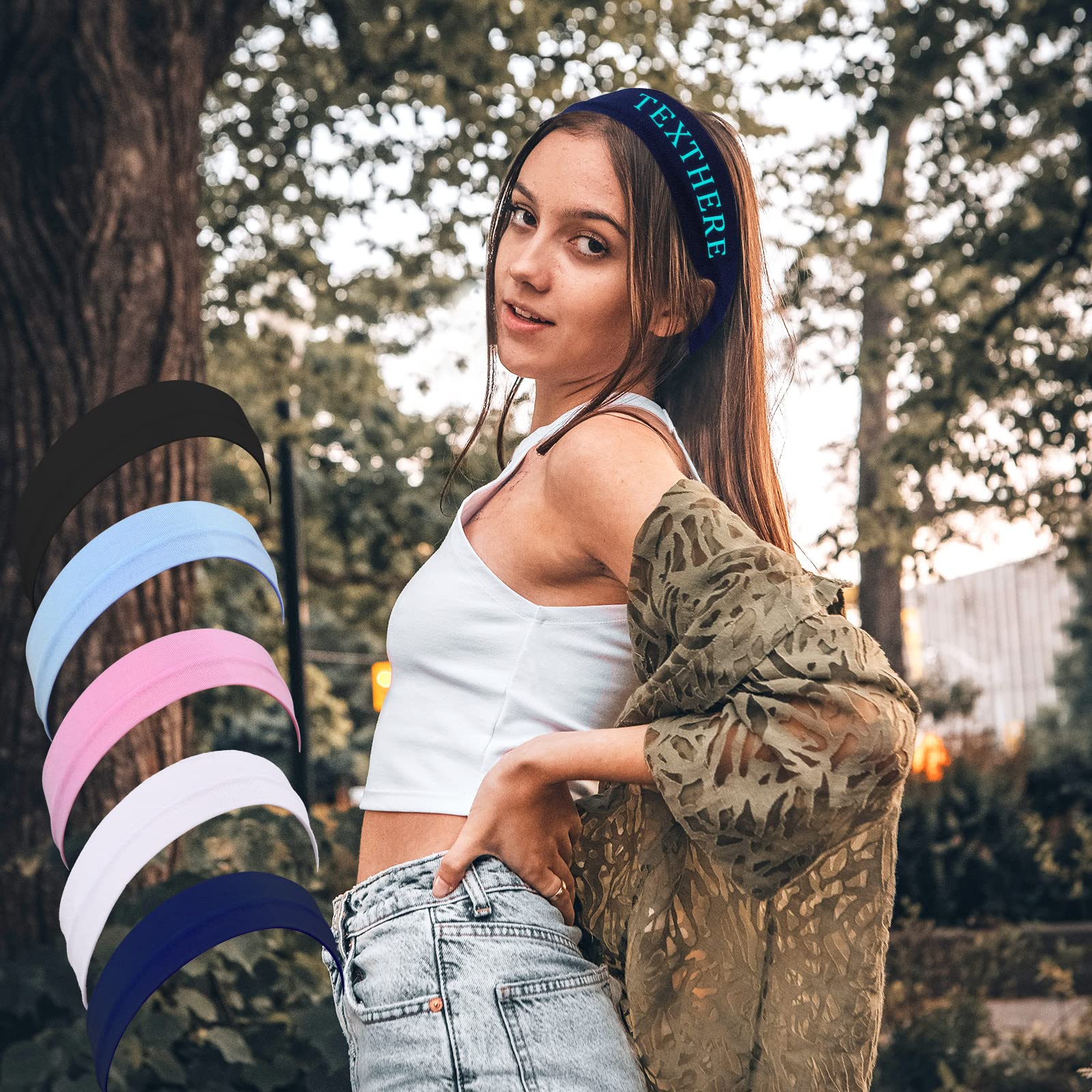 Custom Embroidered Workout Headbands for Women - Personalized Yoga & Fitness Headband with Your Text - Sweat-Wicking Sports Bandana for Running, Gym & Yoga (Black)