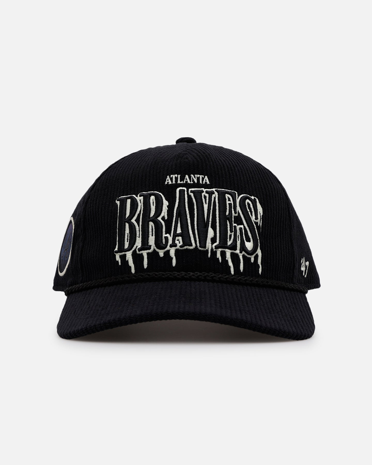 47 Brand Atlanta Braves 'Slasher' 47 Hitch Corduroy Snapback Black Hat - Official MLB Baseball Cap for Men & Women - Perfect for Sports Games, Casual Wear & Braves Fan Collection