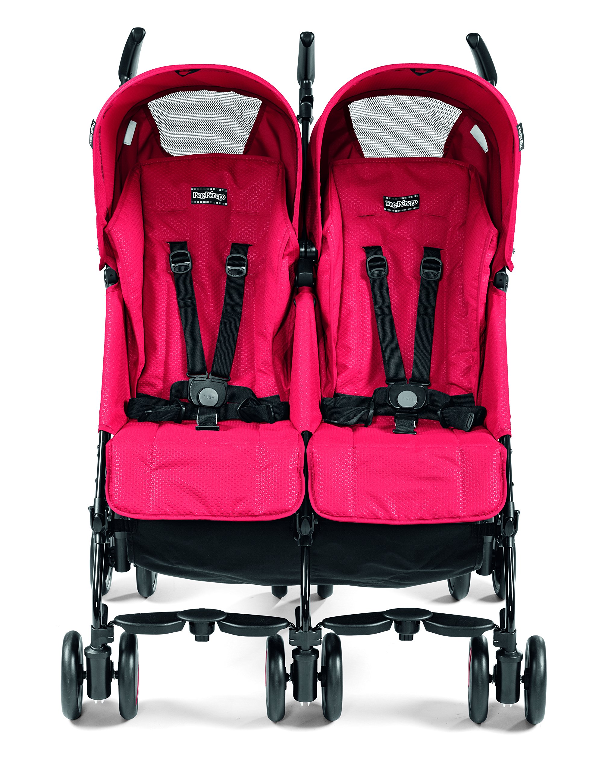 Peg Perego Pliko Mini Twin Baby Stroller - Lightweight Compact Double Stroller for Twins, Mod Red | Perfect for Travel, Shopping & Everyday Use with Toddlers