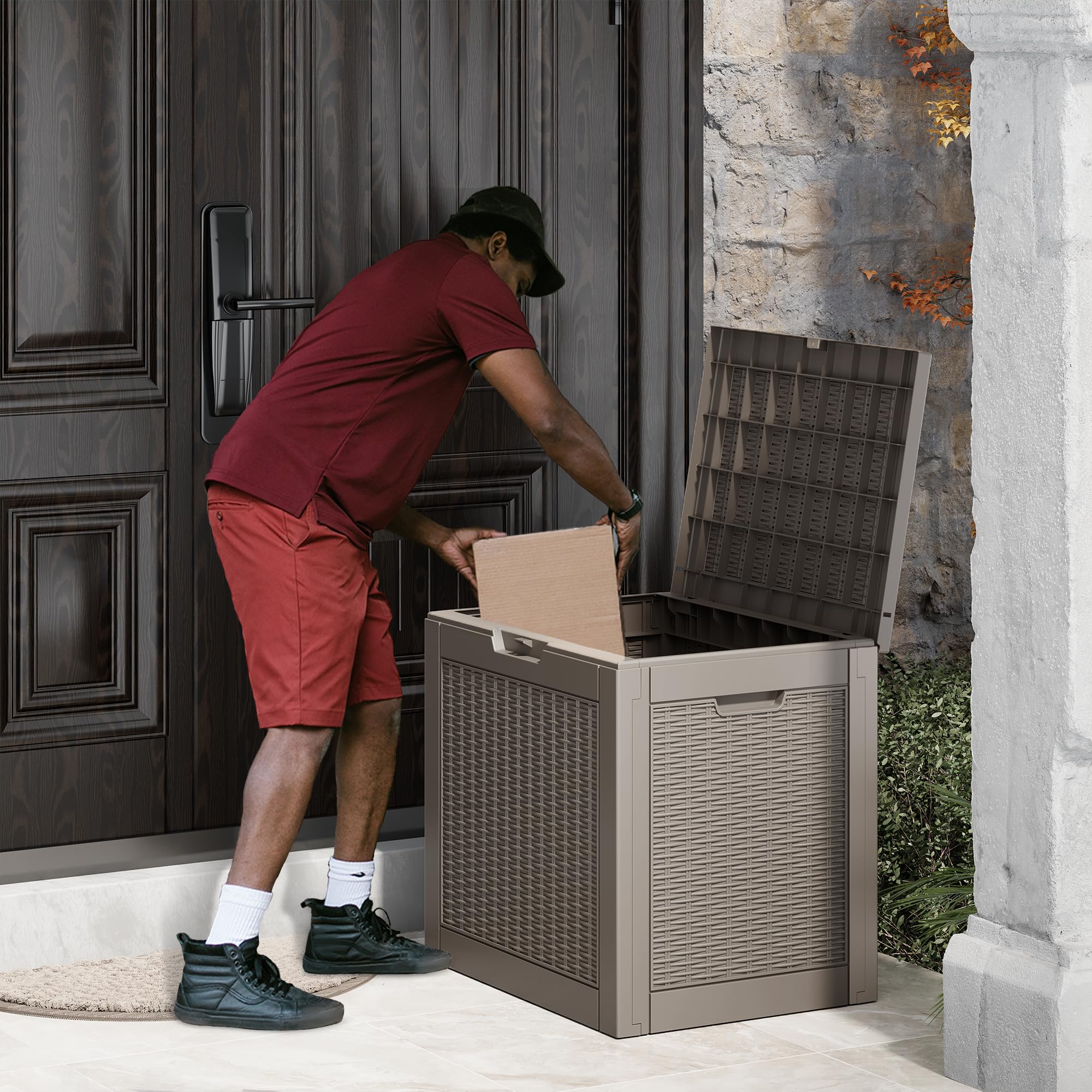 31 Gallon Waterproof Outdoor Deck Box - Lockable Resin Storage Container for Garden Tools, Supplies & Patio Accessories | Perfect for Backyard, Deck & Poolside Organization