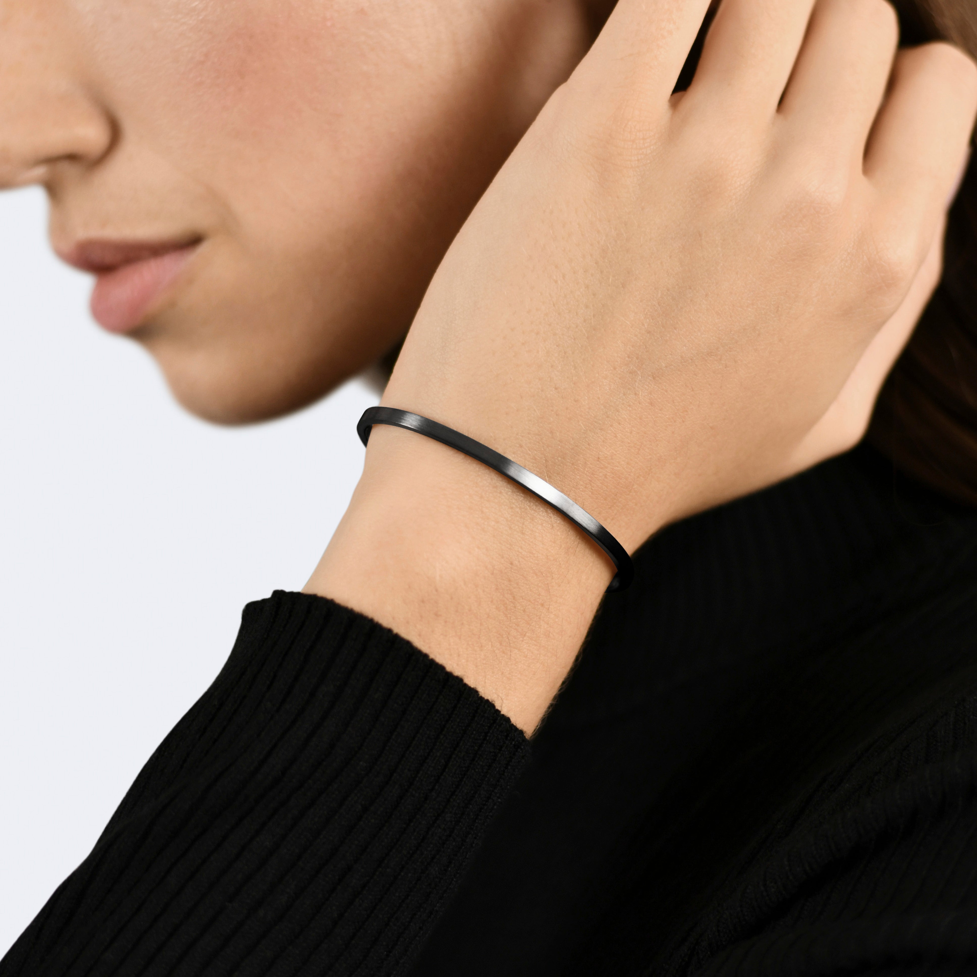 7g Brushed Black Sterling Silver Ribbon Bracelet for Women - Elegant Stackable Jewelry for Everyday Wear, Gifts & Special Occasions