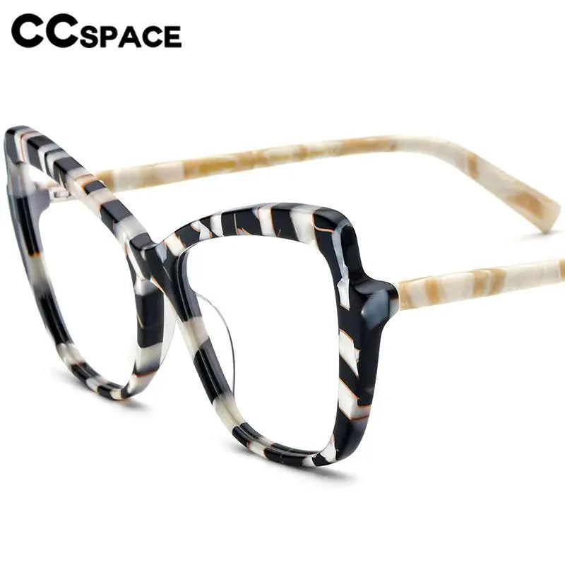 CCspace Unisex Full Rim Square Cat Eye Acetate Eyeglasses 56928 - Retro Fashion Glasses for Men & Women - Perfect for Office, Reading & Daily Wear