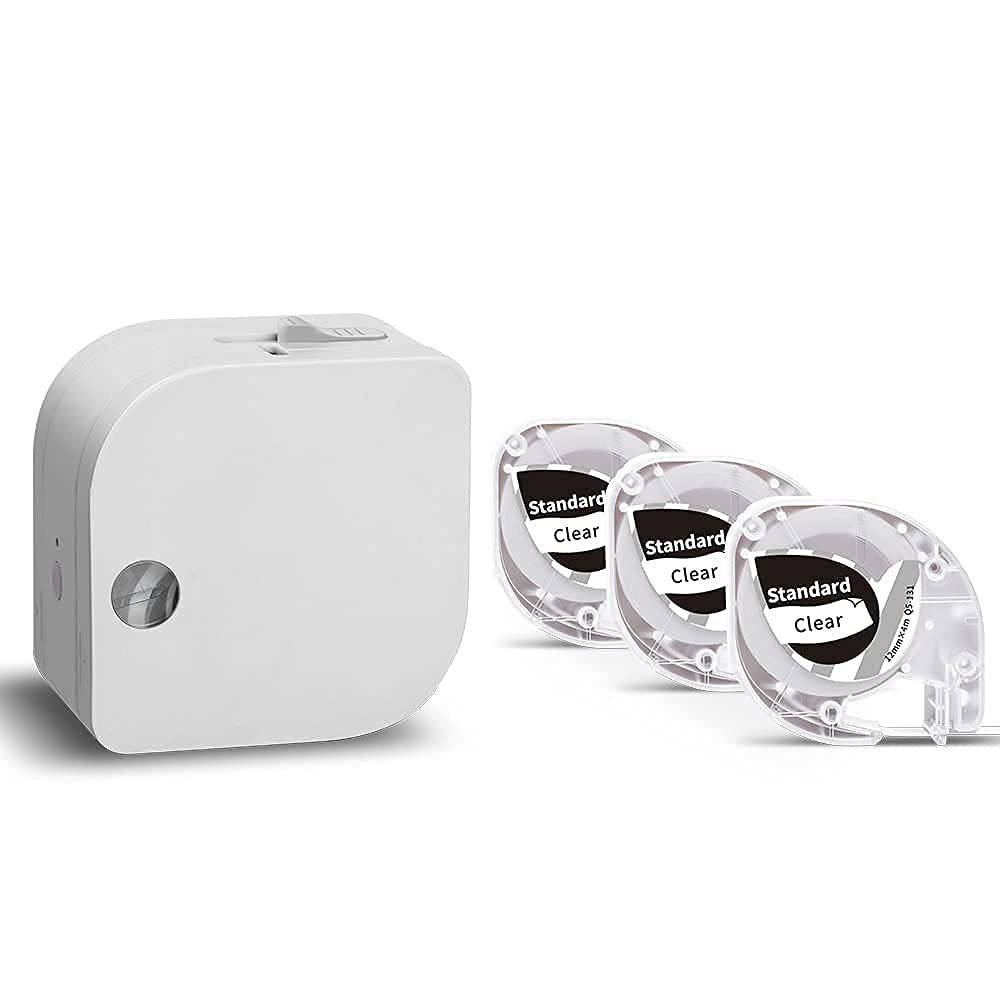 Phomemo P12 Bluetooth Label Maker Machine with 3 Pack Black on Clear Tape - Portable Label Printer for Small Business, Office, Home Organization & Storage
