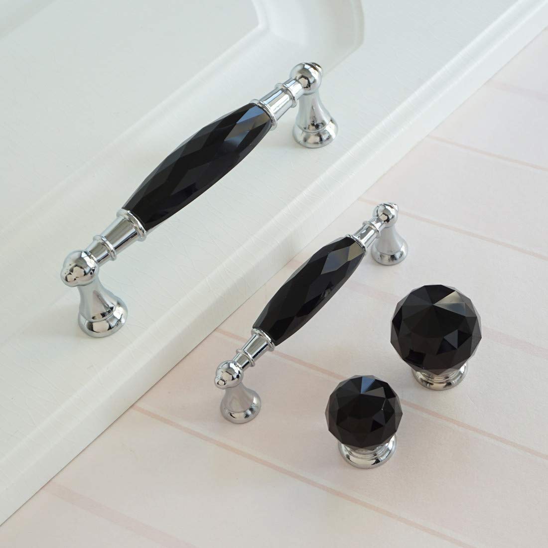 LBFEEL Chrome Black Crystal Drawer Knob 3.75