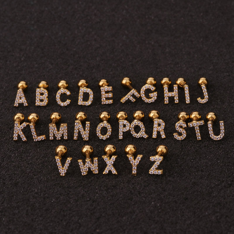 16G Surgical Steel Cartilage Earrings - Alphabet Letter Design | Hypoallergenic Body Jewelry for Women & Men | Perfect for Daily Wear, Parties & Gifts | HSPJ19106