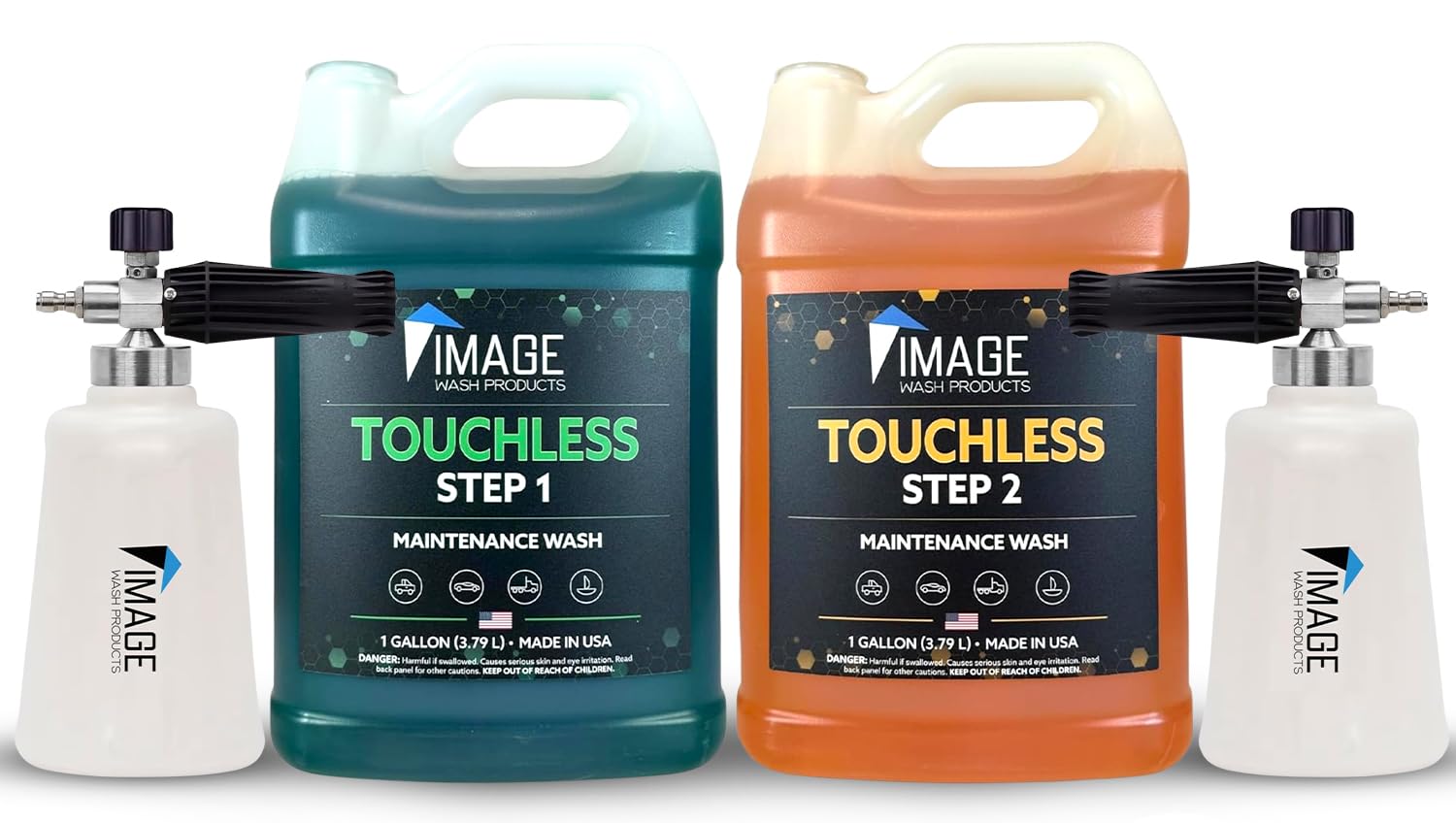 Touchless Car Wash Soap Kit - No Scrub 2-Step Truck Wash, High Foaming Biodegradable Formula Safe for Polished Aluminum & Ceramic Coatings (2 Gallons with Pressure Washer) - Perfect for RV, Boat & Fleet Vehicle Cleaning