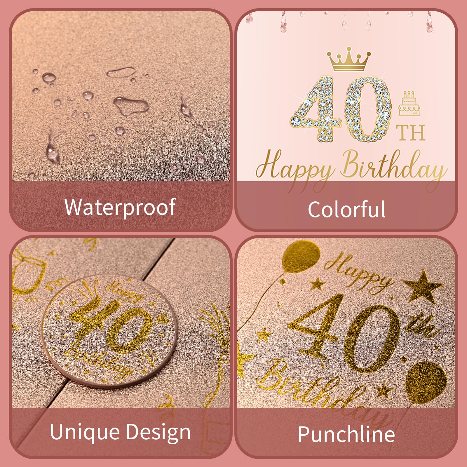 Rose Gold 40th Birthday Party Decorations Set - Creative Guest Book Alternative & Signing Board for Women's 40th Celebration - Pink 'Cheers to 40 Years' Theme - Perfect for Milestone Birthday Parties, Anniversary Events & Photo Backdrops