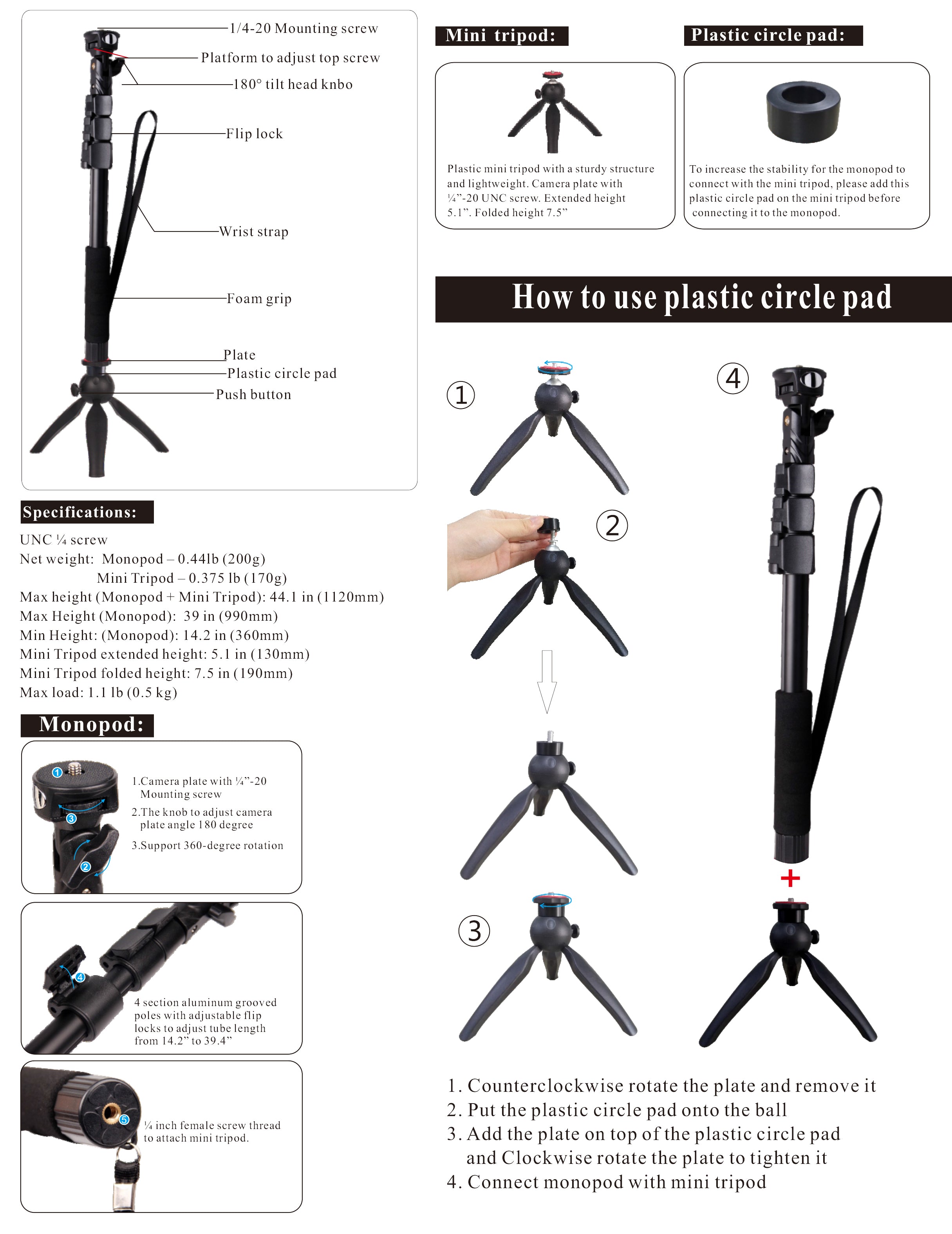 MaximalPower™ Compact Camera Mini Tripod & Monopod with Phone & GoPro Mount - Perfect for Travel, Vlogging, and Outdoor Photography