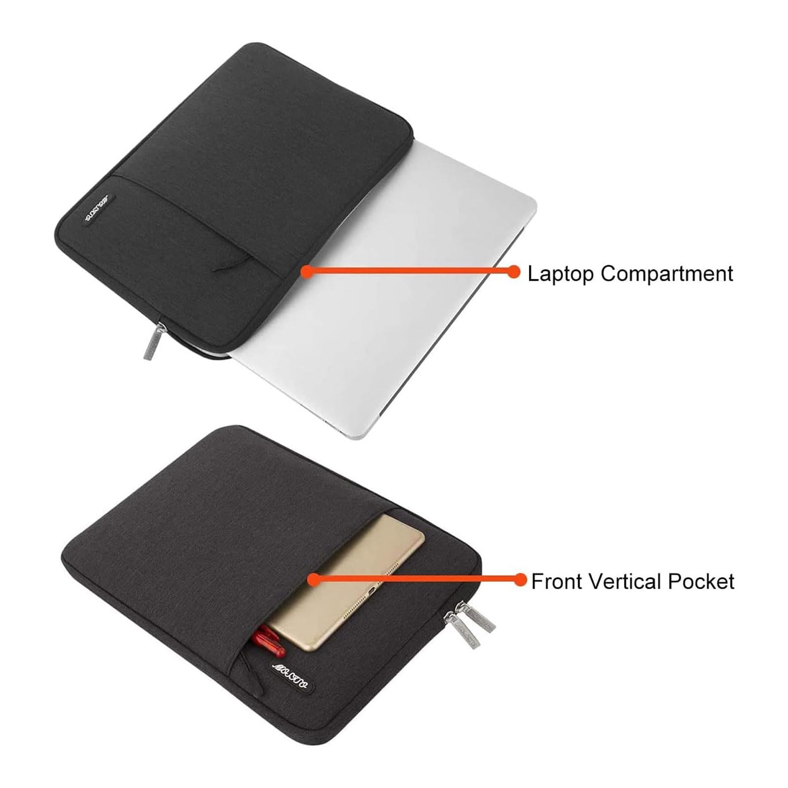 MOSISO 14 Inch Laptop Sleeve Case - Compatible with HP Lenovo Dell ASUS Acer, HP Stream, Dell Latitude, Lenovo IdeaPad - Polyester Vertical Computer Bag with Pocket (Black) - Perfect for Work, School & Travel Protection