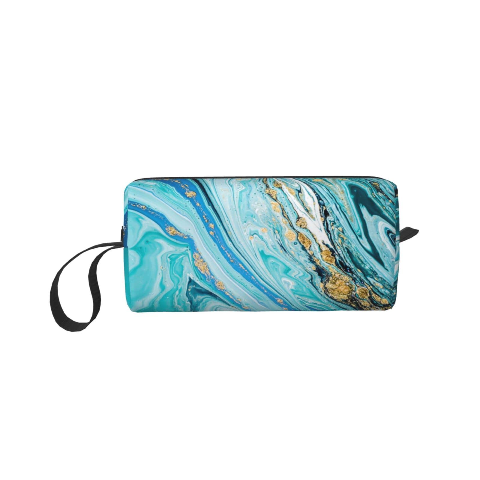 Waterproof Travel Makeup Bag for Women - Small Cosmetic Pouch with Zipper, Blue Gilt Marble Pattern | Perfect for Purse, Gym, Travel & Everyday Use