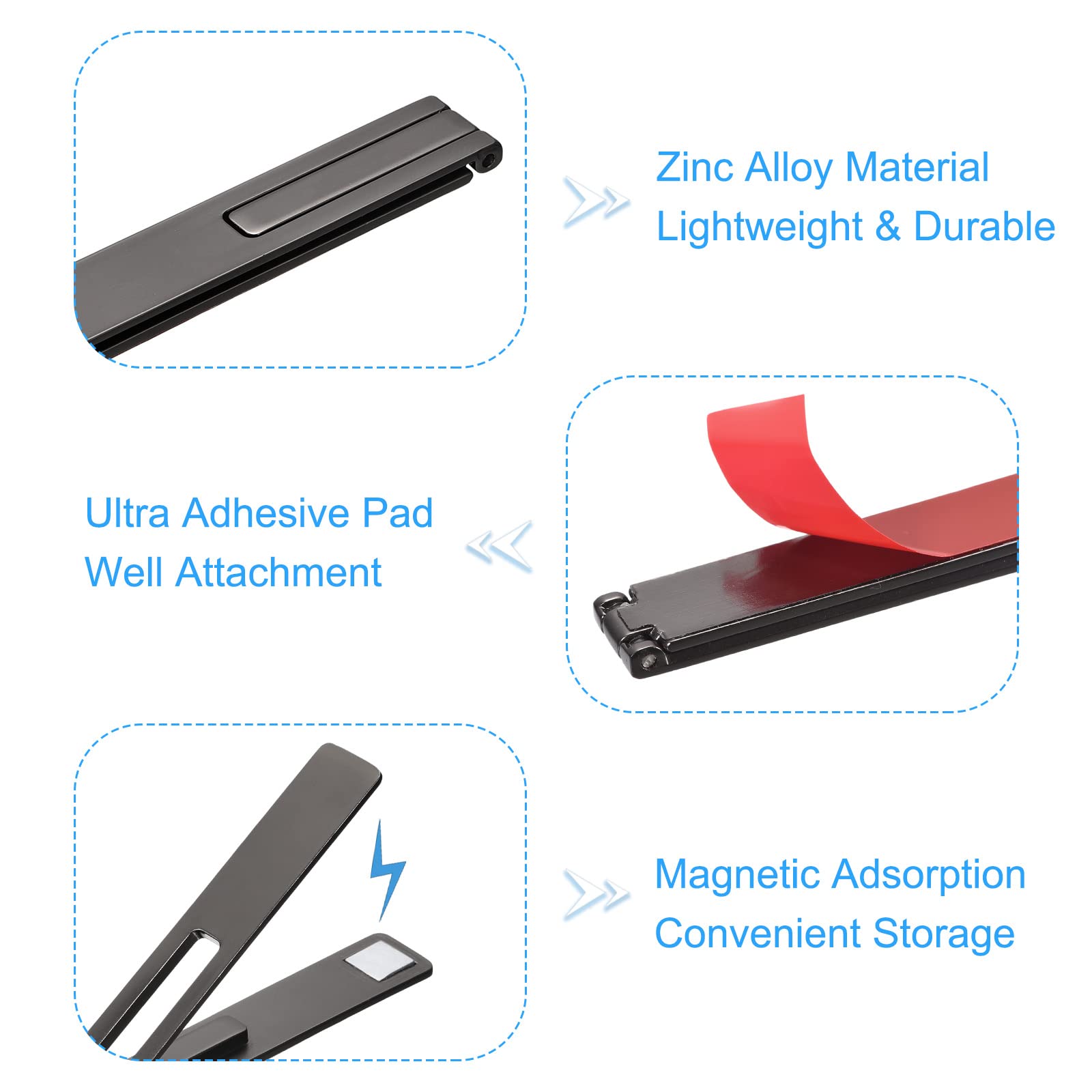 uxcell 3-Pack Magnetic Foldable Phone Stand - Horizontal & Vertical Desk Stand for Most Phones, Cases & Tablets (Metallic Black) | Perfect for Work, Travel & Home Office Use