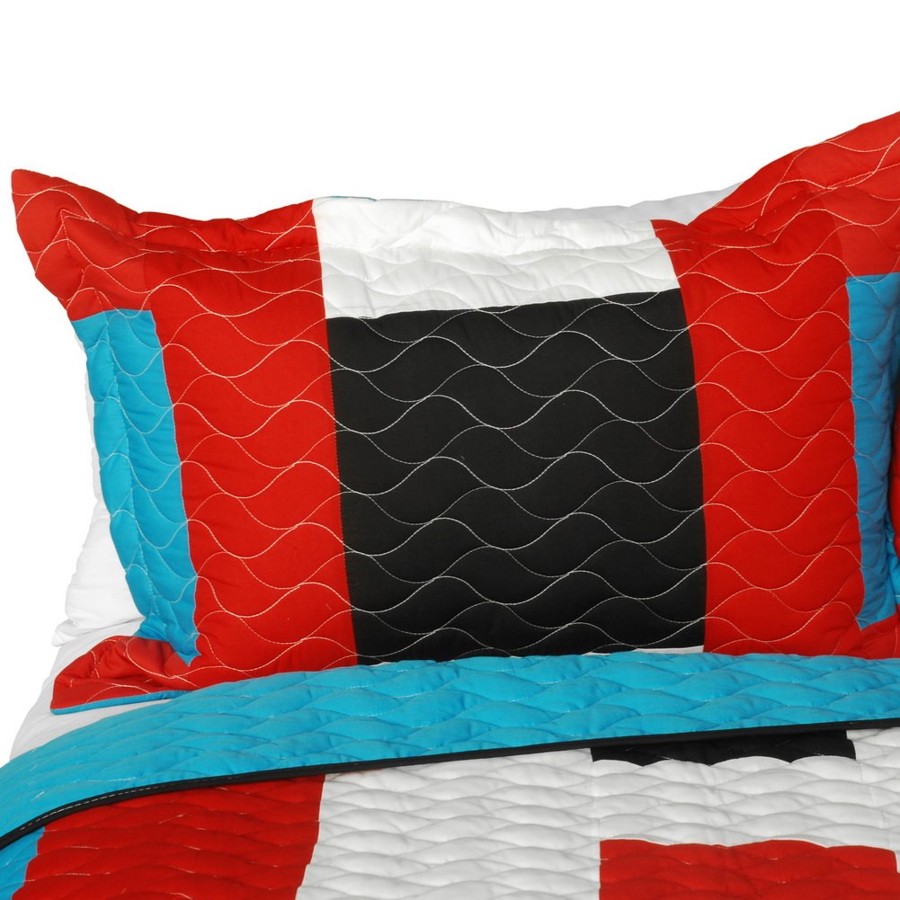 Vital Vibrations Vermicelli-Quilted Patchwork Geometric Quilt Set Full/Queen Size - Soft & Stylish Bedding for Modern Bedrooms, Guest Rooms & Dorm Decor