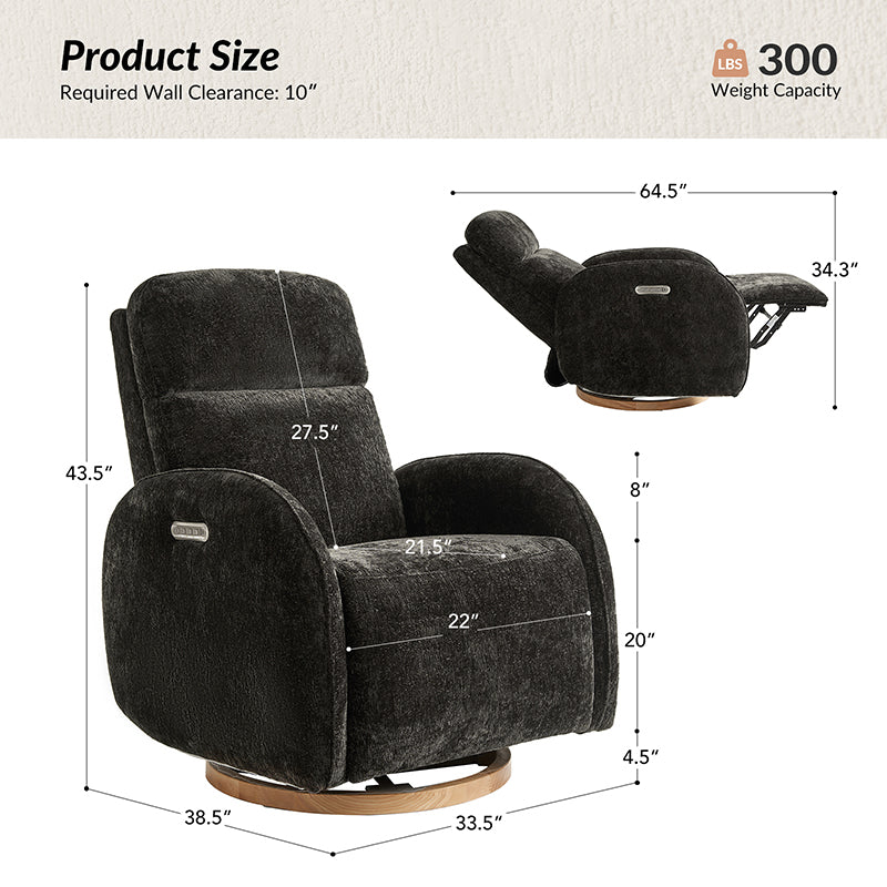 Electric Swivel Nursery Glider Chair - Comfortable Rocking Recliner for Breastfeeding, Baby Shower & Nursery Room (Gray) - Perfect for Nursing, Reading & Relaxing with Your Newborn