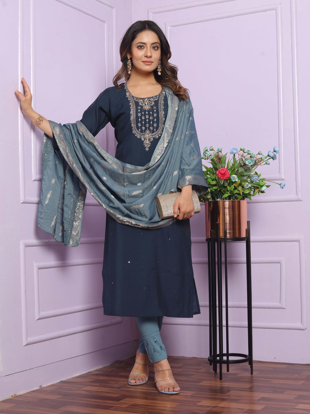 Elegant Blue Designer Party Wear Pant Suit with Hand Embroidery - Perfect for Weddings, Cocktail Parties & Special Occasions