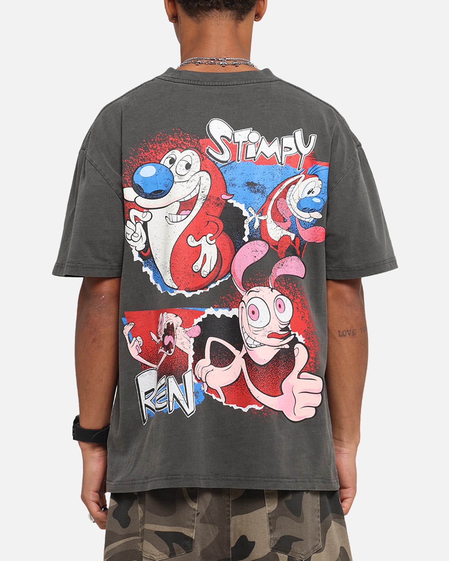 Vintage Nickelodeon Ren & Stimpy Graphic T-Shirt - Black Distressed Wash - Retro Cartoon Tee for Men & Women - Perfect for Casual Wear, Cosplay & 90s Nostalgia Fans