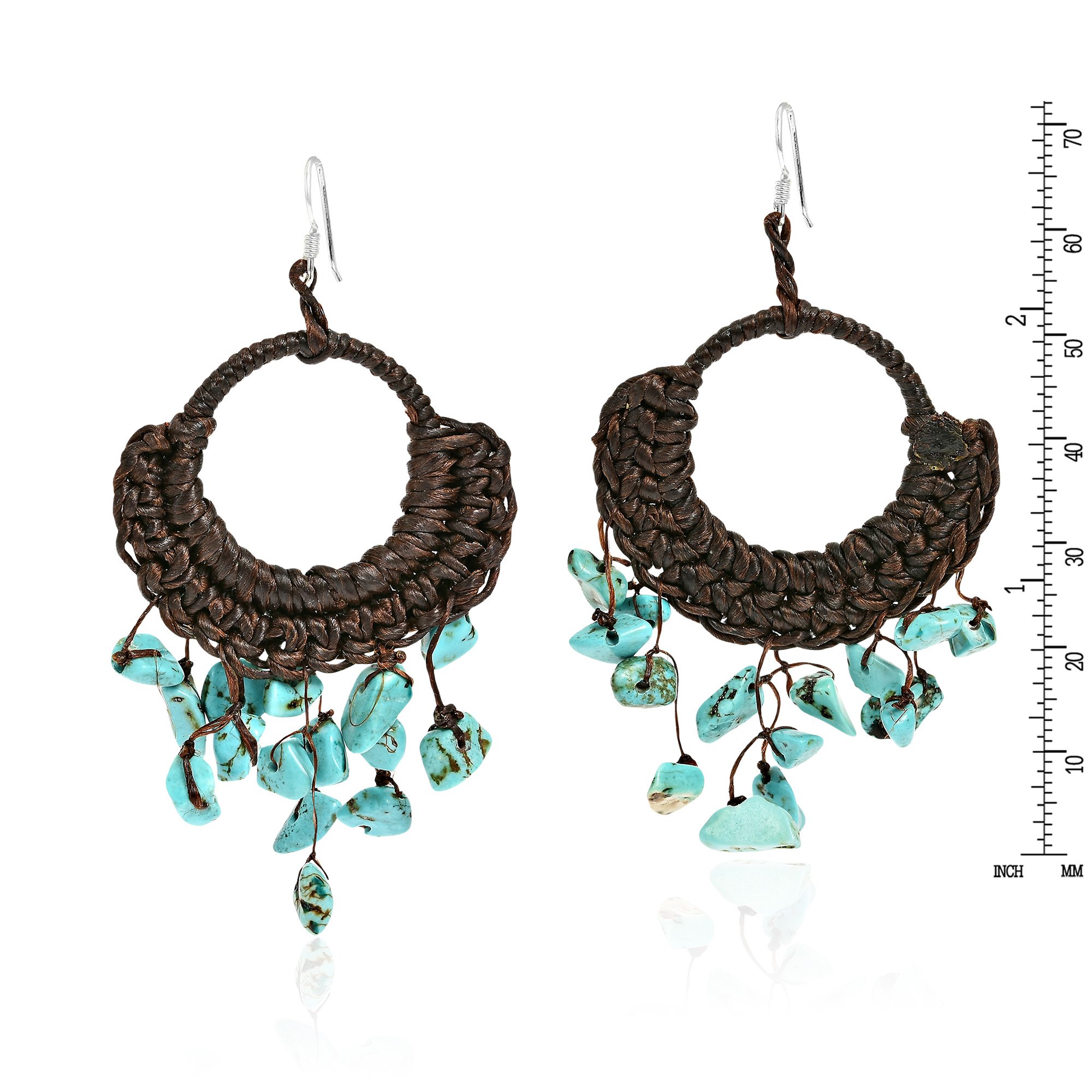 AeraVida Handmade .925 Sterling Silver Hoop Dangle Earrings with Simulated Turquoise - Elegant Chandelier Style Jewelry for Women | Perfect for Parties, Weddings & Special Occasions