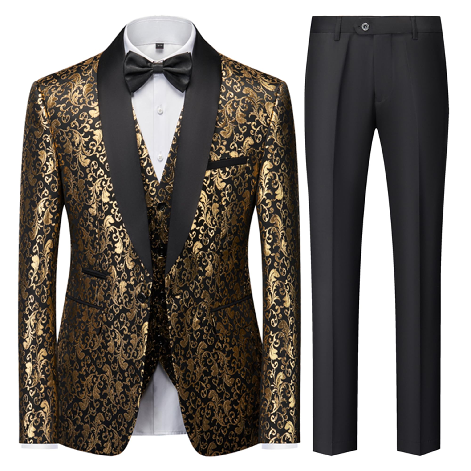 UNINUKOO Men's 3 Piece Slim Fit Suit - Classic Tuxedo Set for Wedding, Business & Formal Events | Solid Color Dress Suit for Grooms, Prom & Special Occasions
