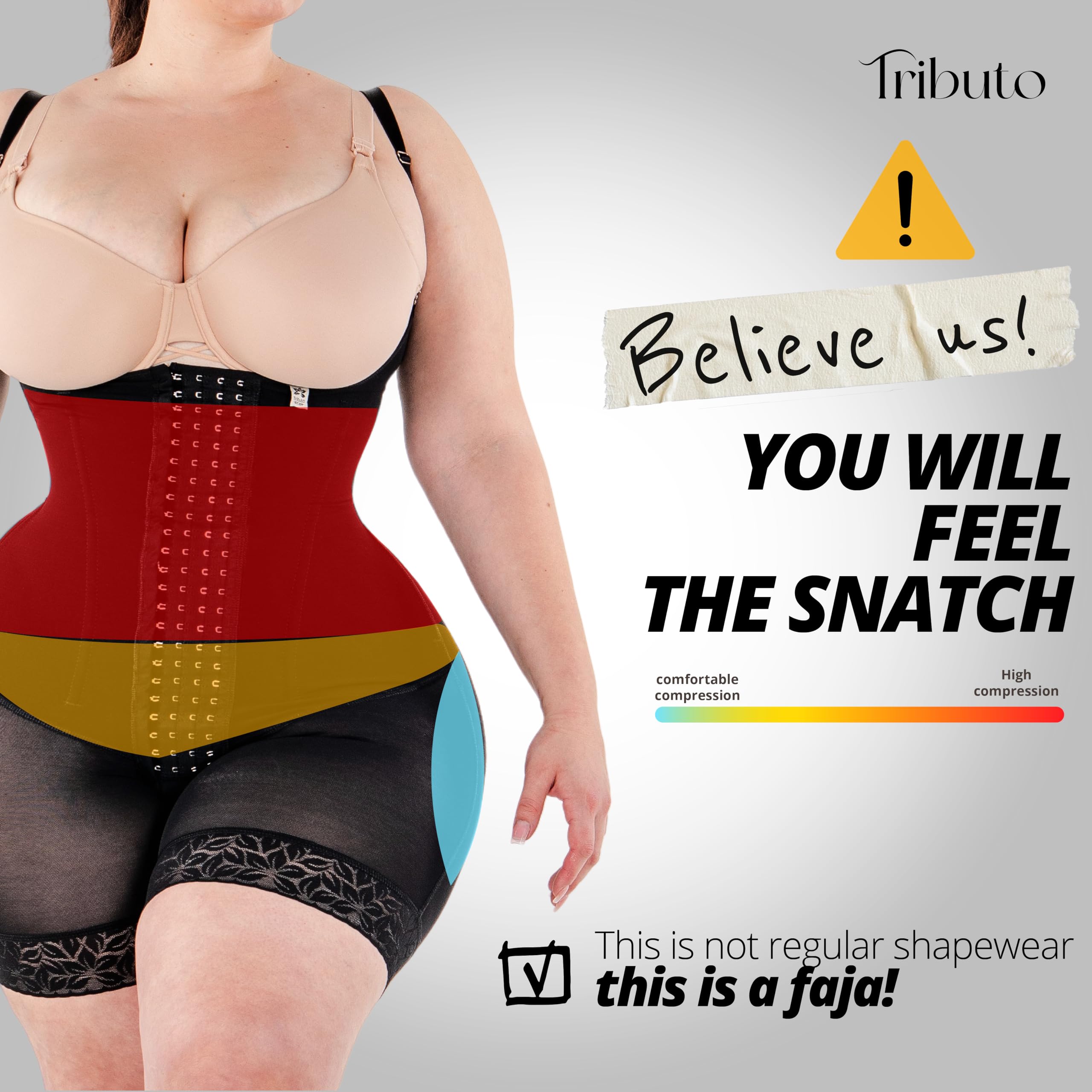 TRIBUTO Colombian Hourglass Shapewear for Women - Post Surgery High Compression Waist Trainer Faja Without Bra, Thin Strap | Body Shaper for Tummy Control & Slimming | Perfect for Postpartum, Weight Loss & Special Occasions
