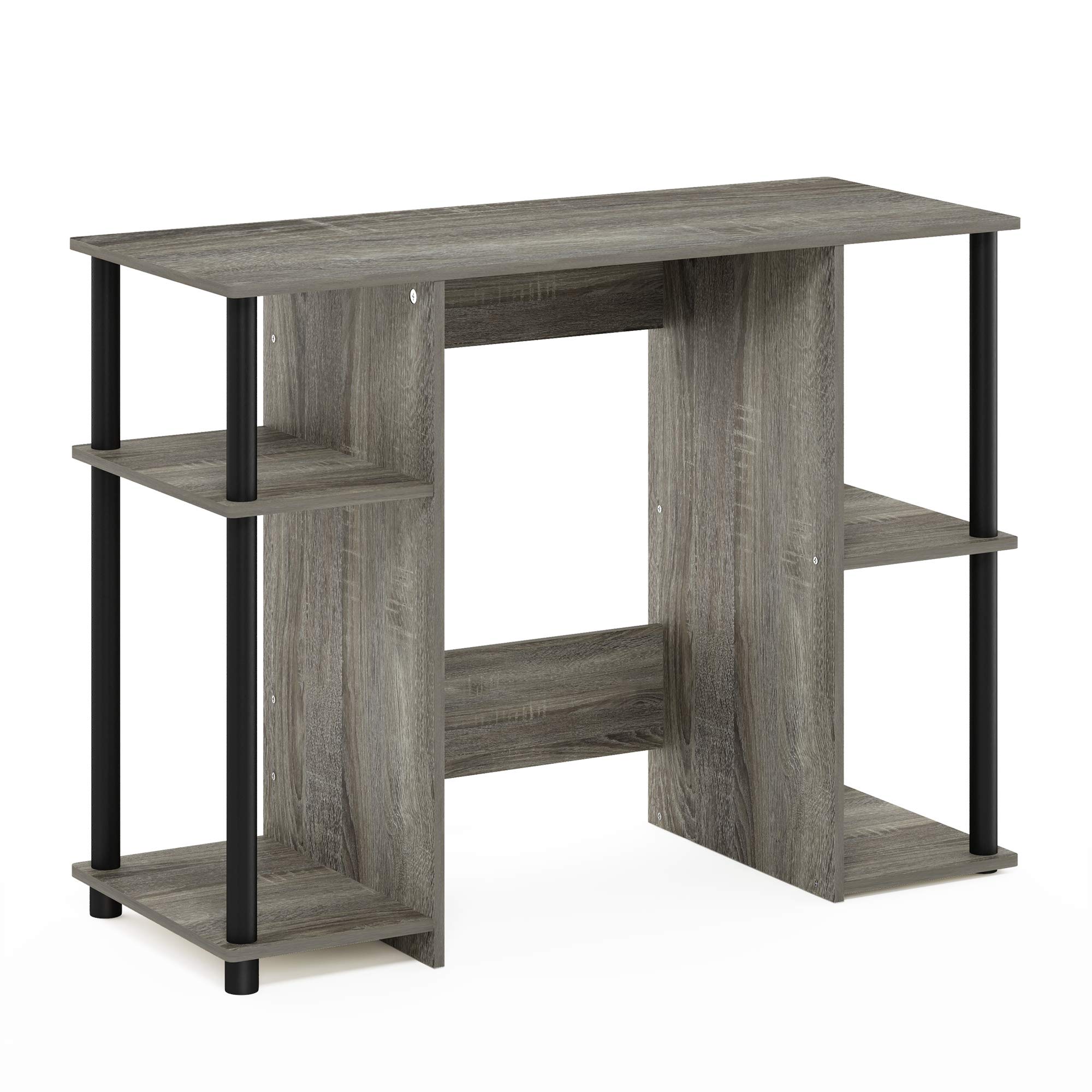 Furinno Jaya Computer Study Desk with Open Storage - French Oak Grey/Black | Compact Home Office Desk for Small Spaces | Perfect for Remote Work, Online Classes & Gaming Setup