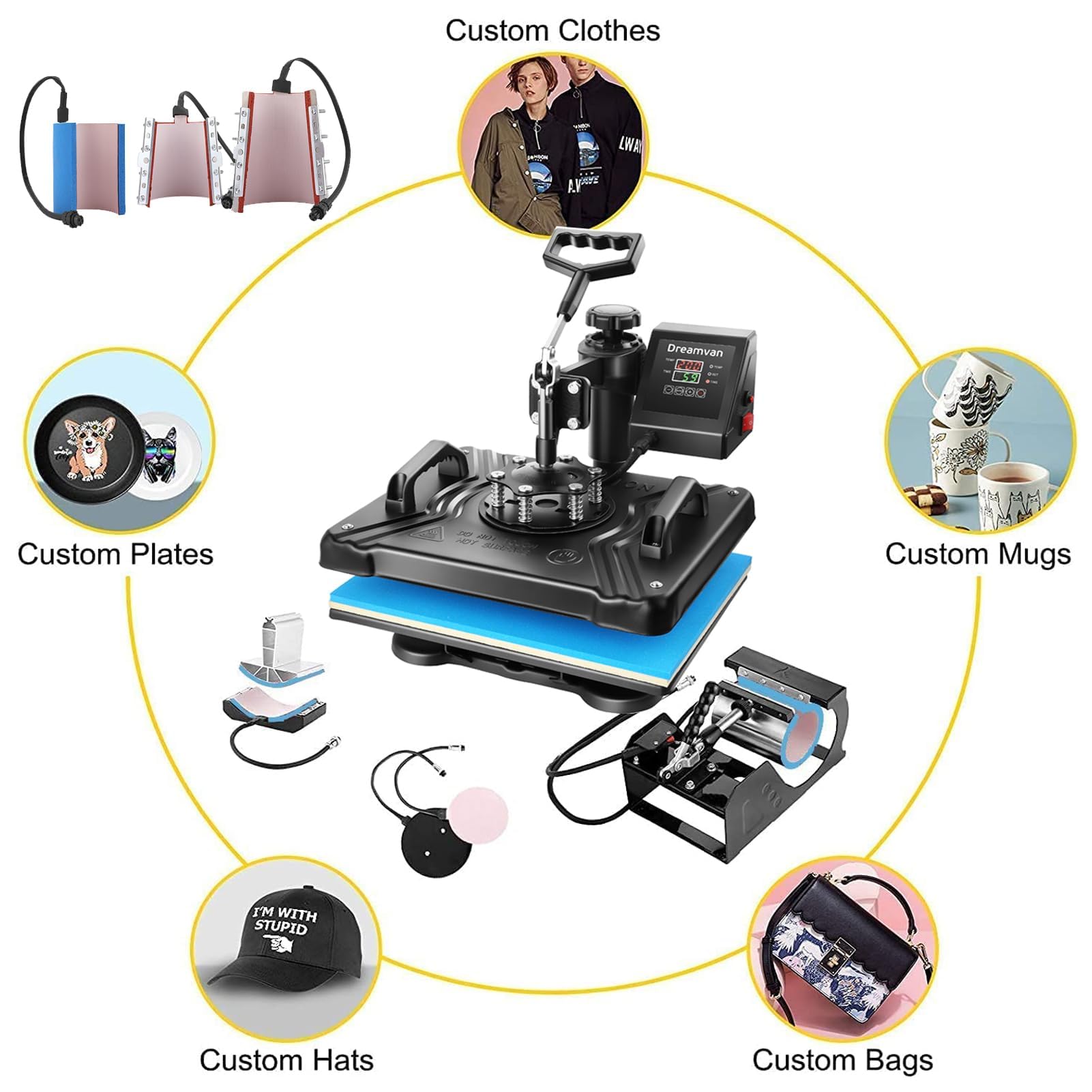 AKEYDIY 8 in 1 Digital Heat Press Machine 12x15 Inch with 360° Swing Away - Multi-Function Sublimation Combo for T-Shirts, Mugs, Hats & Plates - Perfect for DIY Crafts, Custom Apparel & Small Business Printing
