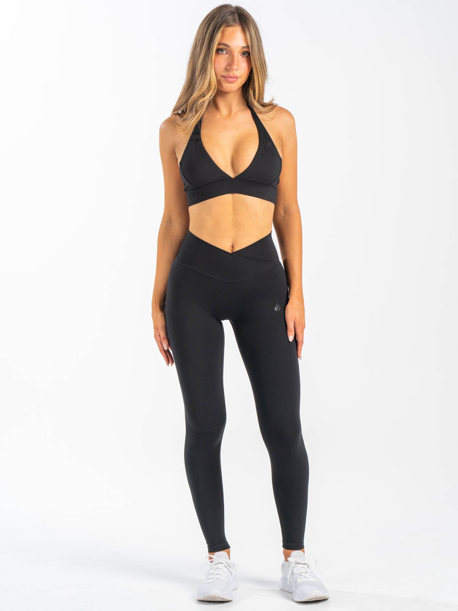 NKD Cross Waist Band Leggings for Women - High Waist Yoga Pants with Tummy Control - Comfortable Workout Leggings for Gym, Running & Lounge - Black