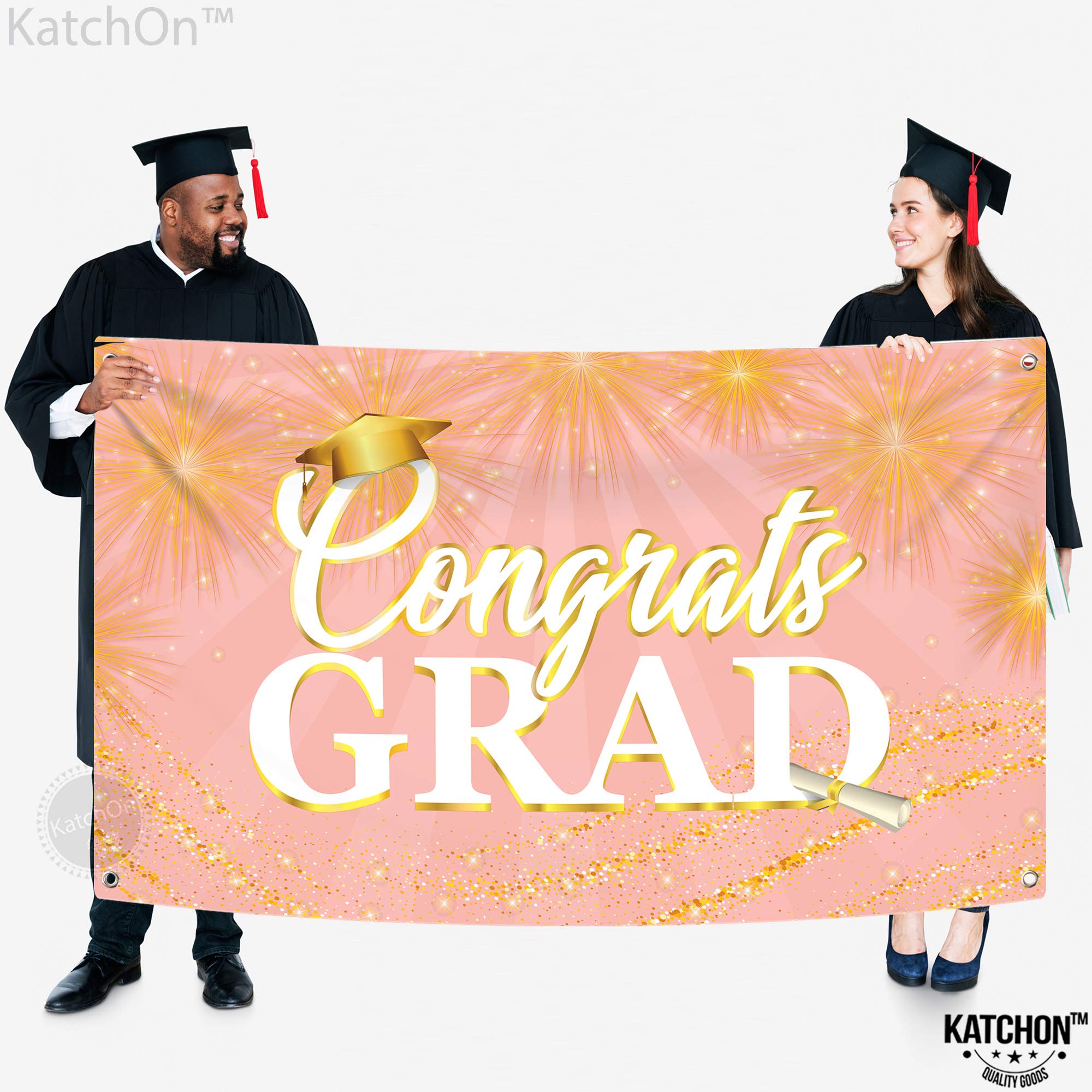 72x44 Inch Rose Gold Graduation Banner - Big Congrats Grad Class of 2023 Decor | Elegant Graduation Party Backdrop & Wall Decor for High School/College Ceremonies, Photo Booths & Celebration Events