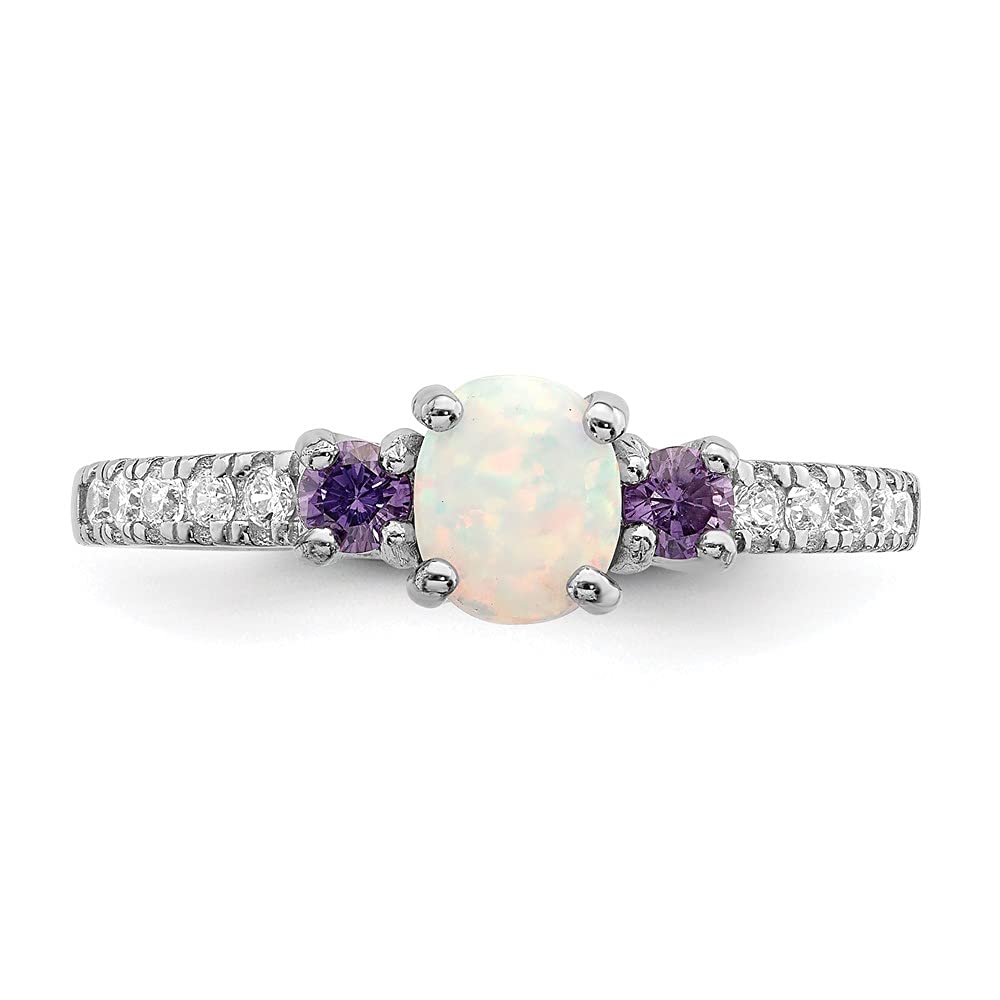 925 Sterling Silver Lab-Created Opal, Amethyst & Cubic Zirconia Ring for Women | Elegant Fine Jewelry Gift for Her | Perfect for Anniversaries, Birthdays & Special Occasions