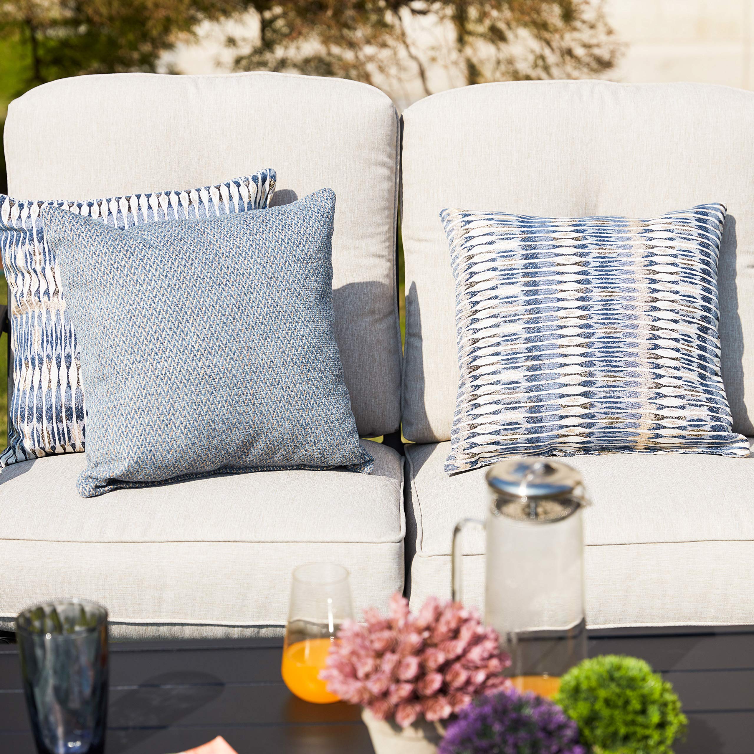 4-Piece Outdoor Patio Furniture Set with All-Weather Cushions - Metal Conversation Set Includes Loveseat, 2 Chairs & Coffee Table for Poolside, Garden, Lawn or Backyard (Beige)