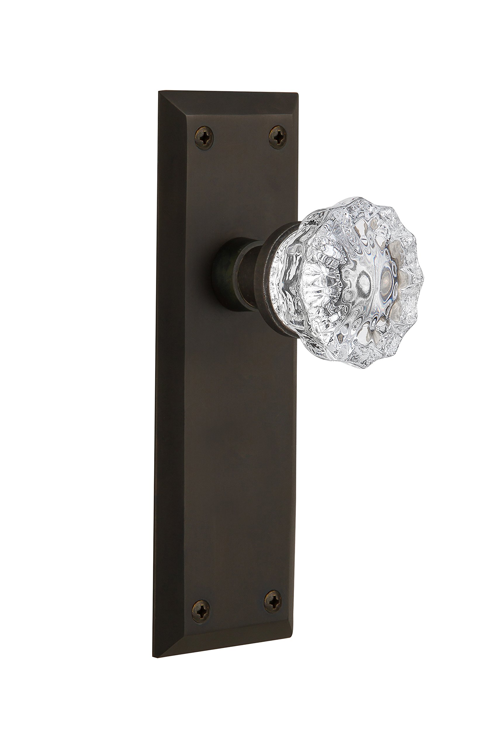 Vintage New York Plate with Crystal Glass Knob - Double Dummy Door Plate in Oil-Rubbed Bronze Finish | Classic Home Decor for Entryways, Bedrooms & Victorian Style Interiors