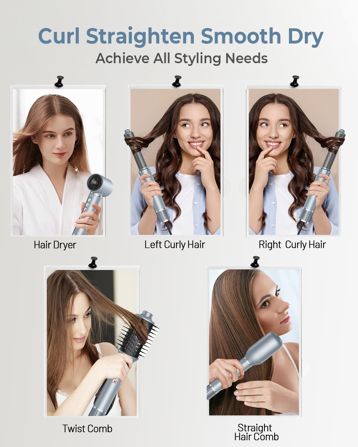 5-in-1 Professional Hair Dryer Styling Kit with 13000 RPM High-Speed Motor | Hot Air Brush, Curling Wand, Round Brush & Straightener Comb for Voluminous Blowouts | Perfect for Home Salon, Travel & Daily Styling