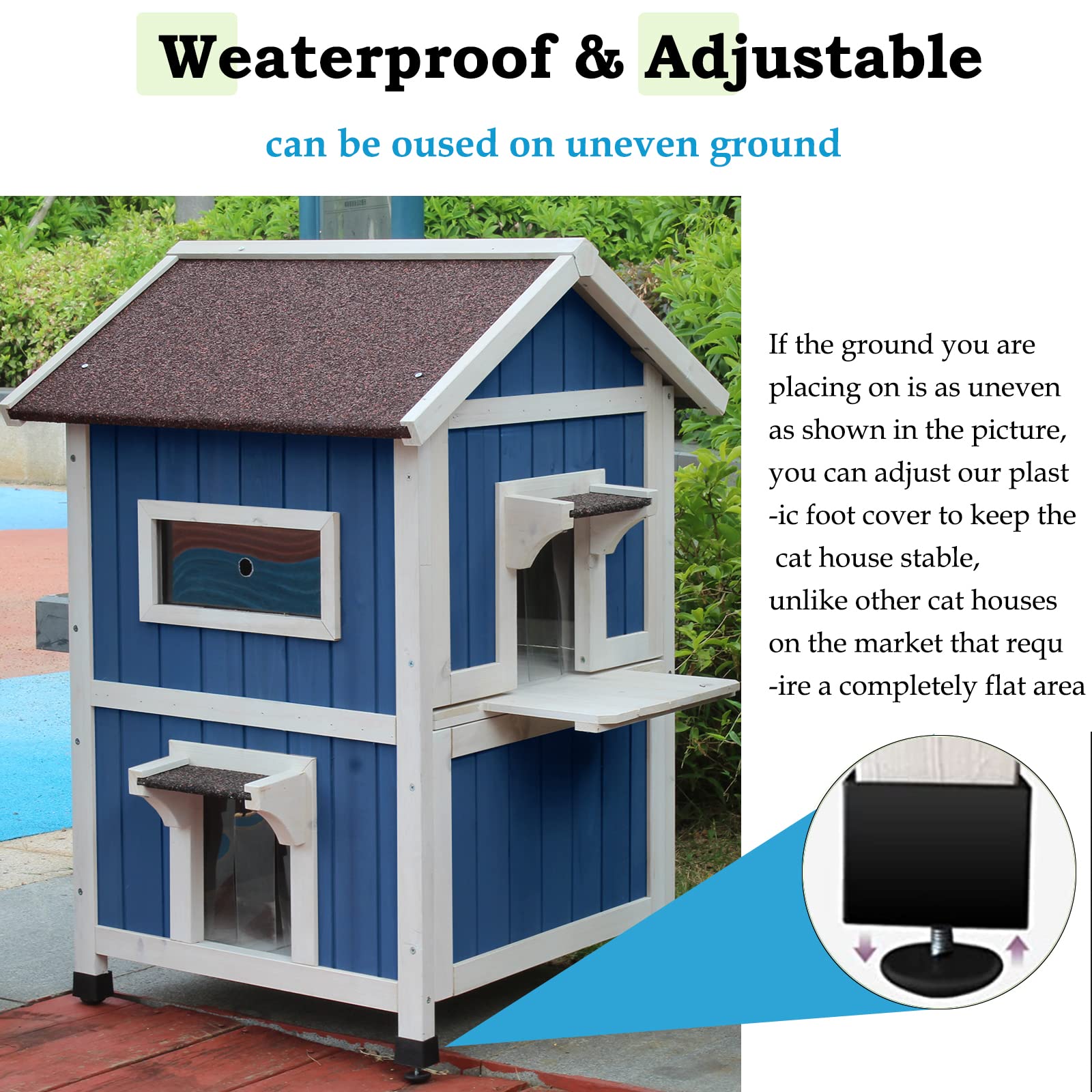 Rockever Weatherproof Outdoor Cat House - Large Wooden Shelter for Feral Cats with Escape Door | Durable Protection for Outdoor, Stray & Backyard Cats in All Seasons