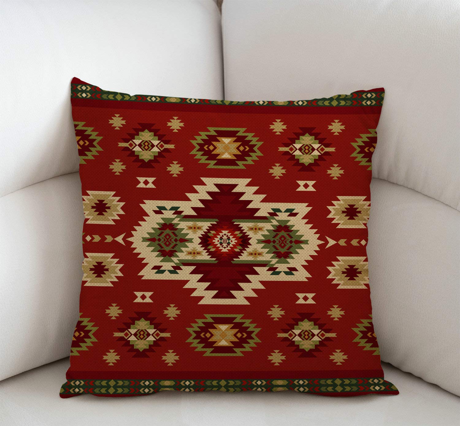 Swono Geometric Southwest Tribal Print Pillow Cover - 18x18 Inch Cotton Linen Cushion Case for Sofa, Couch & Bed - Boho Home Decor, Living Room Accent Throw Pillow