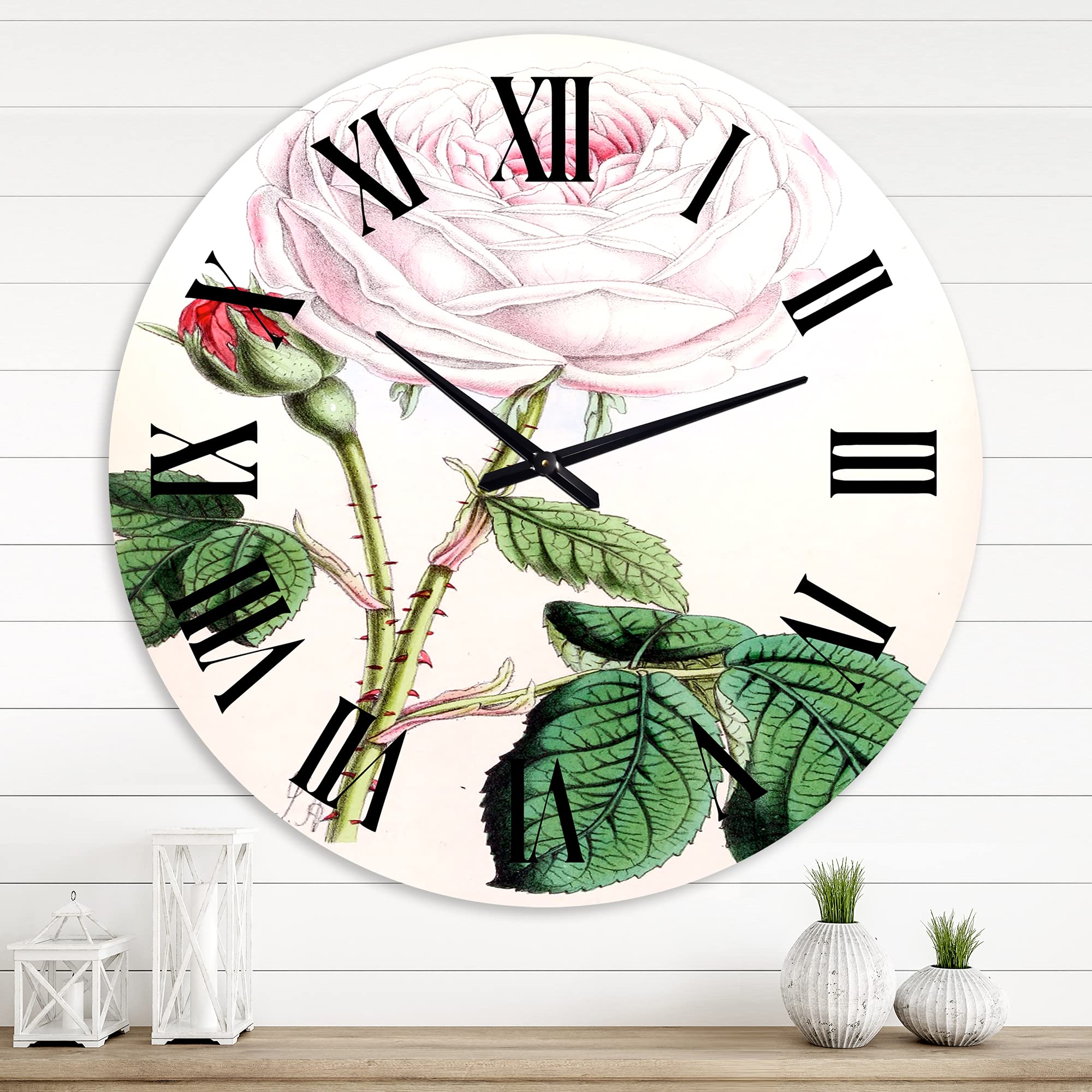 Vintage Pink Flower Wall Clock - Large Traditional Floral & Botanical Wall Clock for Home, Office, Living Room Decor - Perfect for Farmhouse, Bedroom, Kitchen, and Gift Giving