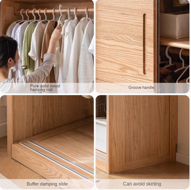 Solid Oak Wood Sliding Door Wardrobe Closet - Modern & Durable Storage for Bedroom, Living Room, or Walk-In Closet Organization