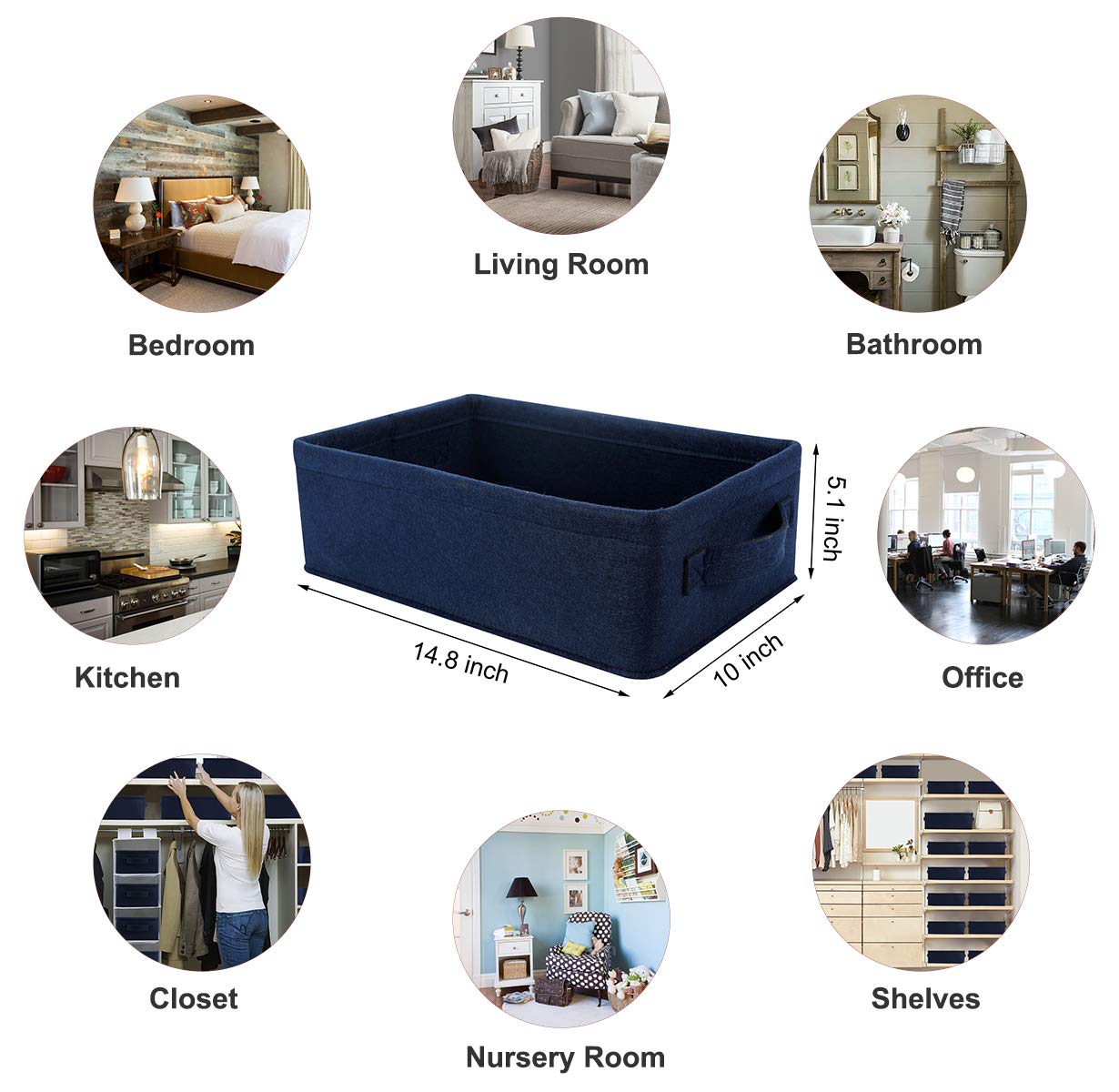 Navy Blue Fabric Storage Baskets - Small Narrow Shelf Organizer for Towels, Toys & Clothes | Perfect for Baby Nursery, Pet Supplies & Home Organization