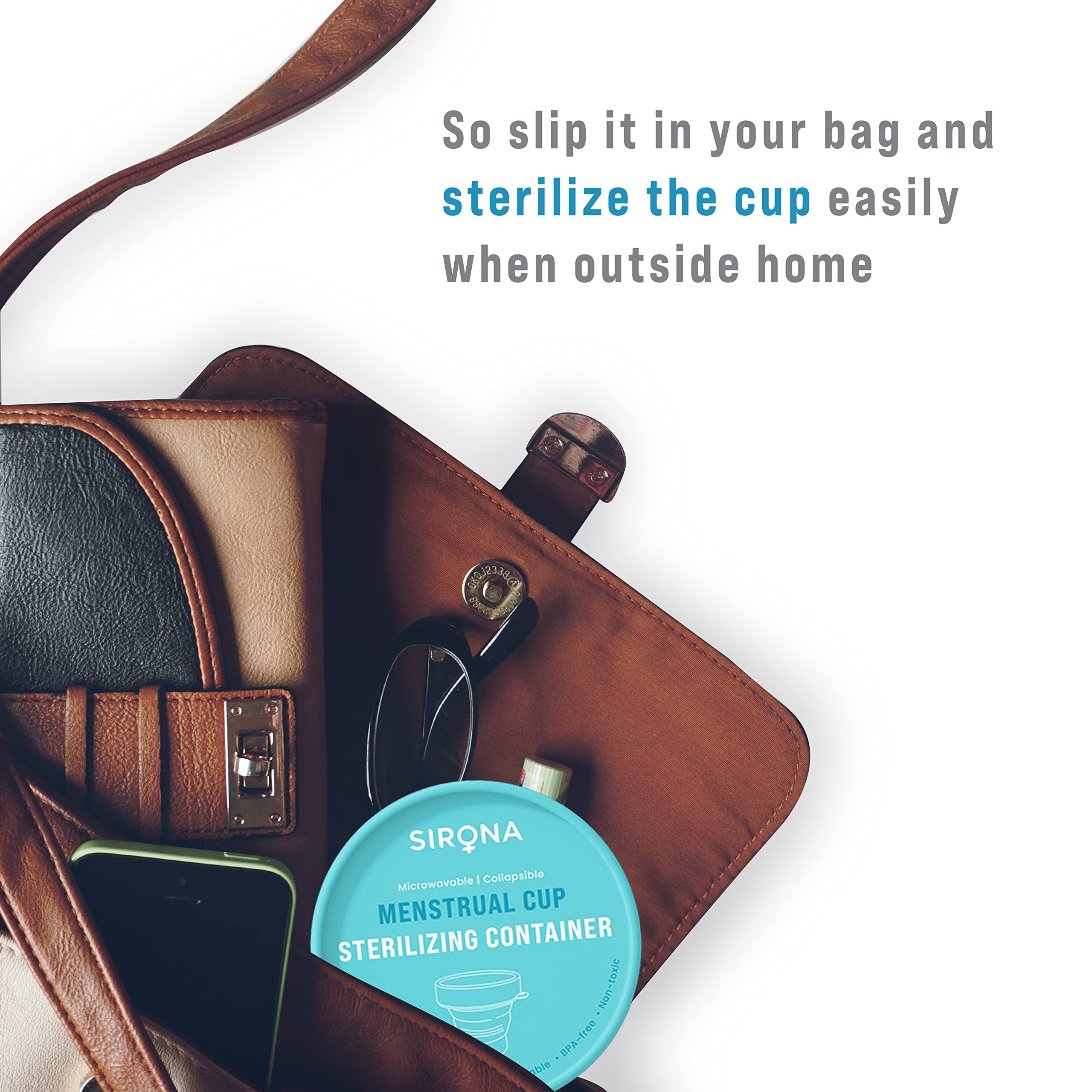 Sirona Foldable Silicone Menstrual Cup Sterilizer Container - BPA Free, Non-Toxic, Microwave Safe | Portable Sanitizer for Travel, Camping & Public Restrooms | Compact Hygiene Solution for Women On-The-Go