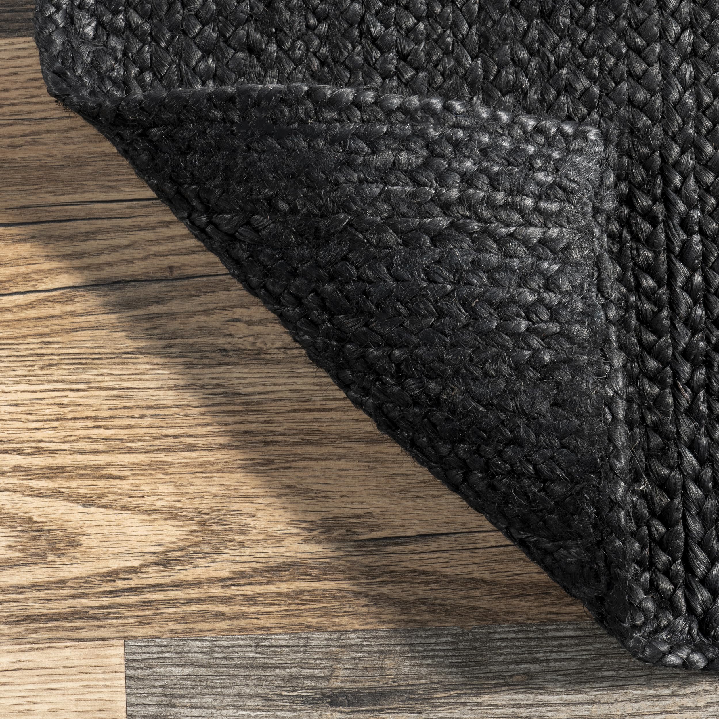 nuLOOM Oval 4x6 Rigo Jute Hand Woven Area Rug - Black Farmhouse Solid Design Natural Fiber Rug for Bedroom, Living Room, Dining Room, Hallway, Office, Kitchen & Entryway | Perfect for Boho Chic Decor & Cozy Home Style