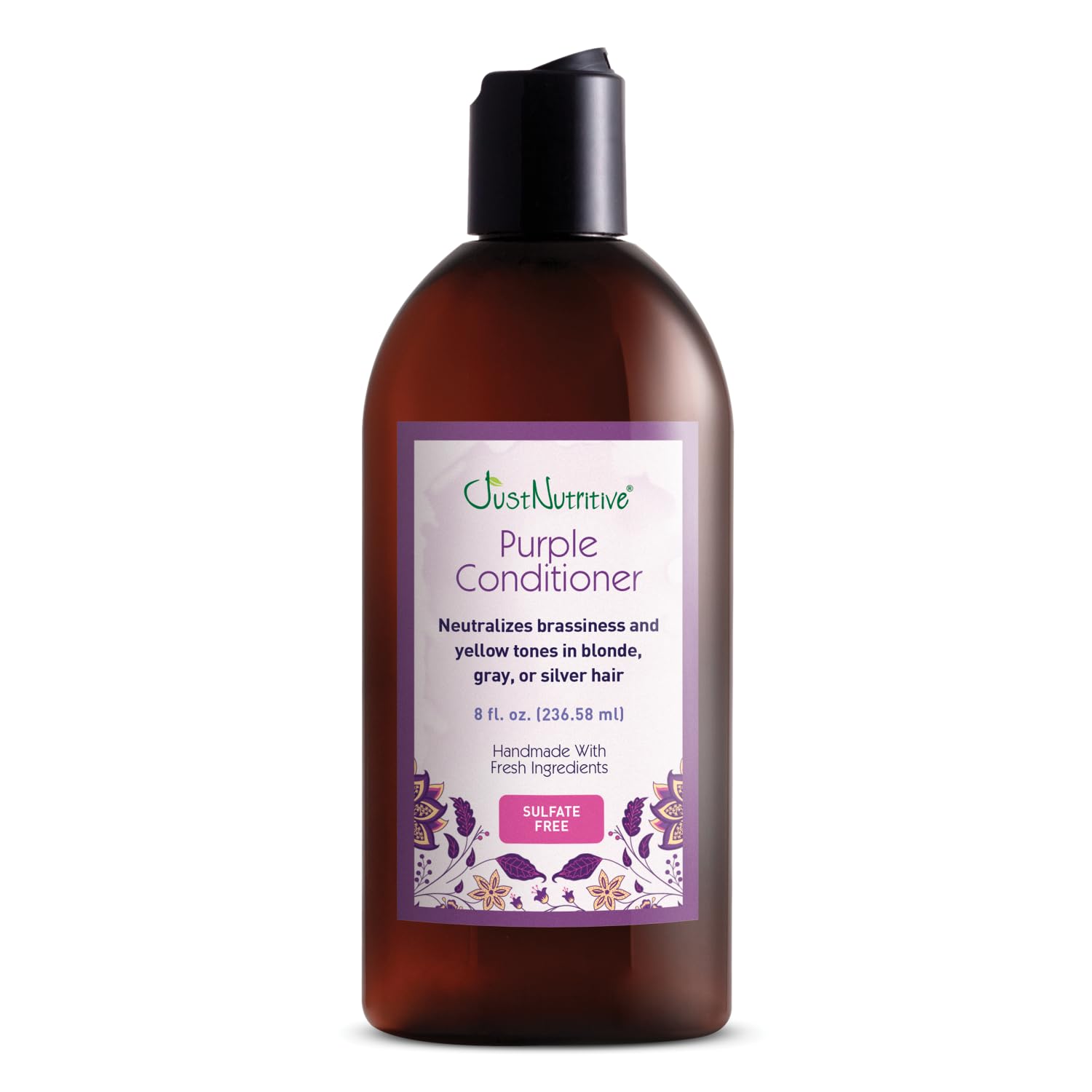 Just Nutritive Purple Conditioner for Blonde, Gray, White & Silver Hair - Tones Brassiness, Enhances Shine, Repairs & Hydrates | Sulfate-Free, Paraben-Free, Gentle Formula | 8 oz | Perfect for Color-Treated & Bleached Hair at Home or Salon Use