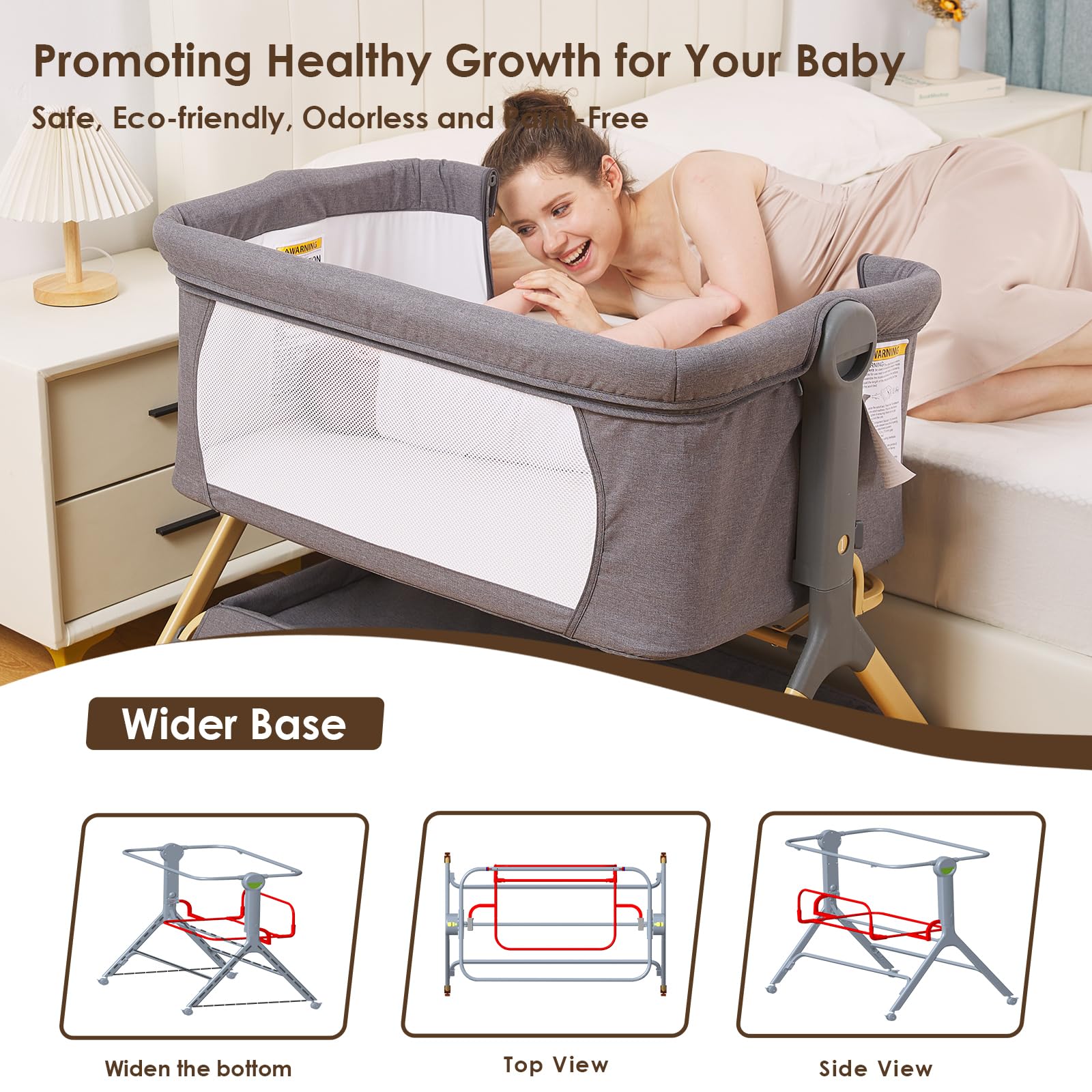 Portable Baby Bassinet with Wheels & Storage - Adjustable Height Bedside Sleeper with Waterproof Mattress Cover - Newborn Crib for Co-Sleeping - Perfect for Nursery, Bedroom & Travel Use