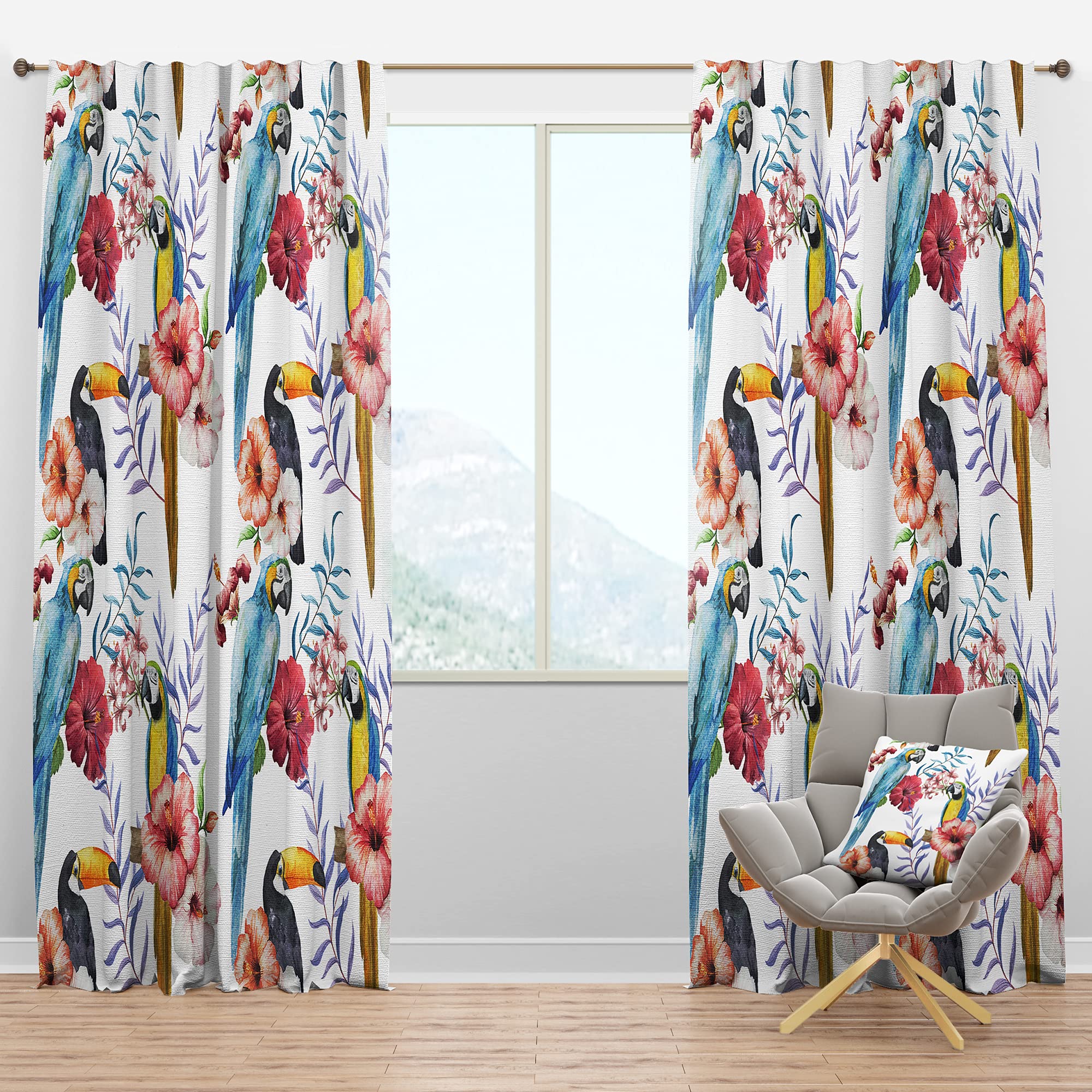 DesignQ Blackout Curtains 'Parrots, Hibiscus and Toucan' - Thermal Insulated Single Panel (52x120 inches) for Bedroom & Living Room - Perfect for Light Blocking, Privacy & Energy Savings